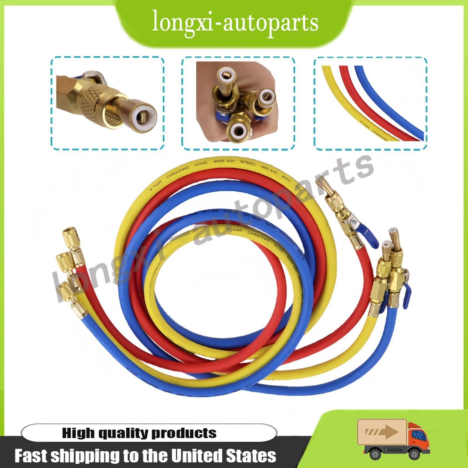 NEW For Yellow Jacket 29986 Plus II 72″ HVAC Charging Hose Set 1/4″ (3-Pack) USA