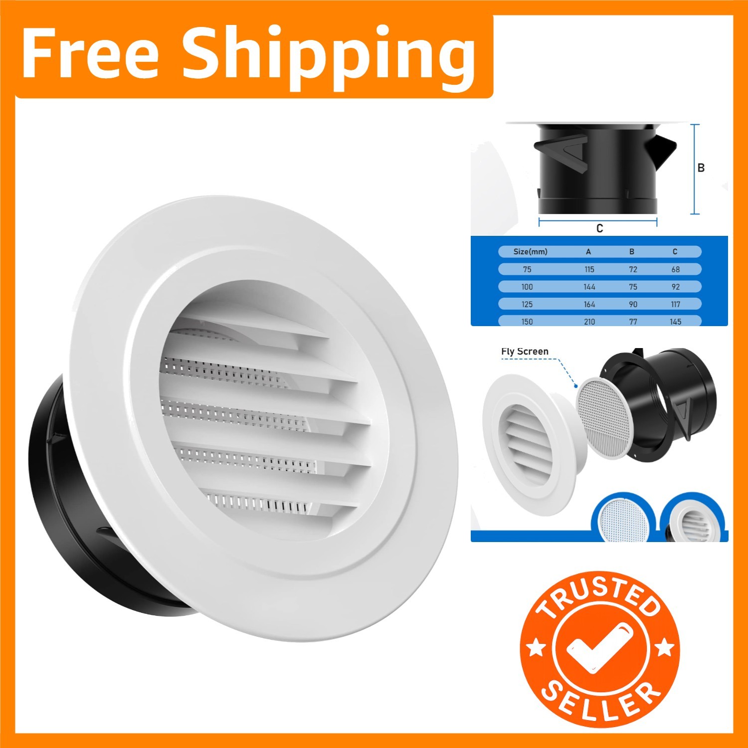 4-Inch Round Soffit Vent Cover with Built-in Fly Screen for Home Ventilation