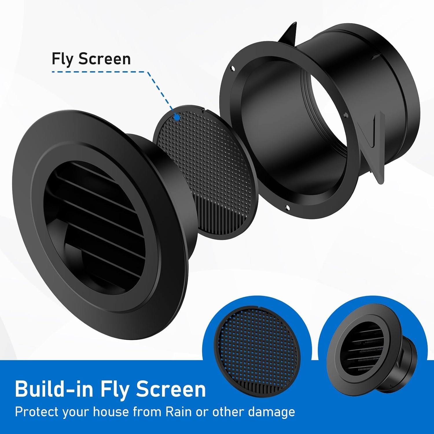 4-Inch Round Soffit Vent with Built-in Fly Screen – Black Air Vent Cover