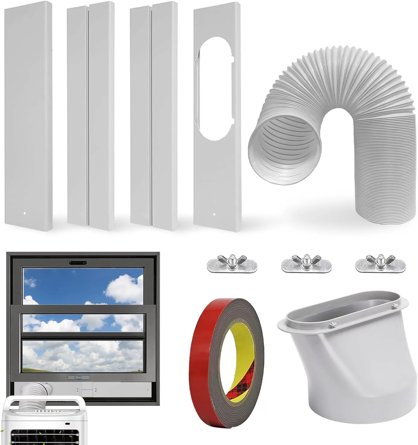 Portable Air Conditioner Window Vent Kit with 59″ Length Hose Adjustable Portabl