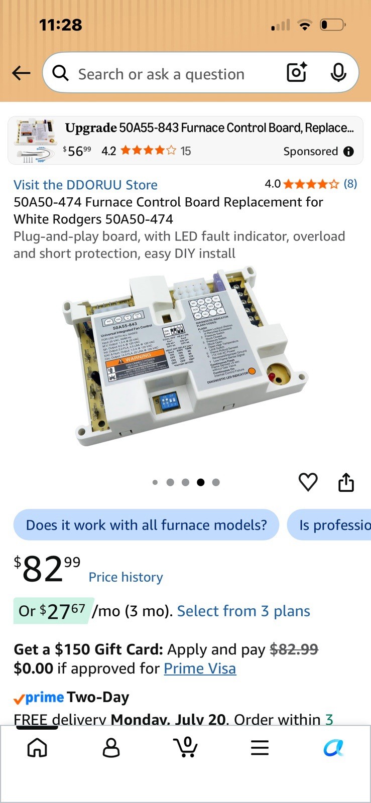 50A50-474 Furnace Control Board Replacement for White Rodgers 50A50-474