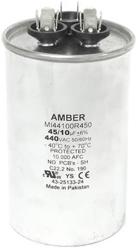 RUUD 43-25133-24 Dual Run Capacitor 45/10 UF 440V Aluminum 4-Terminal