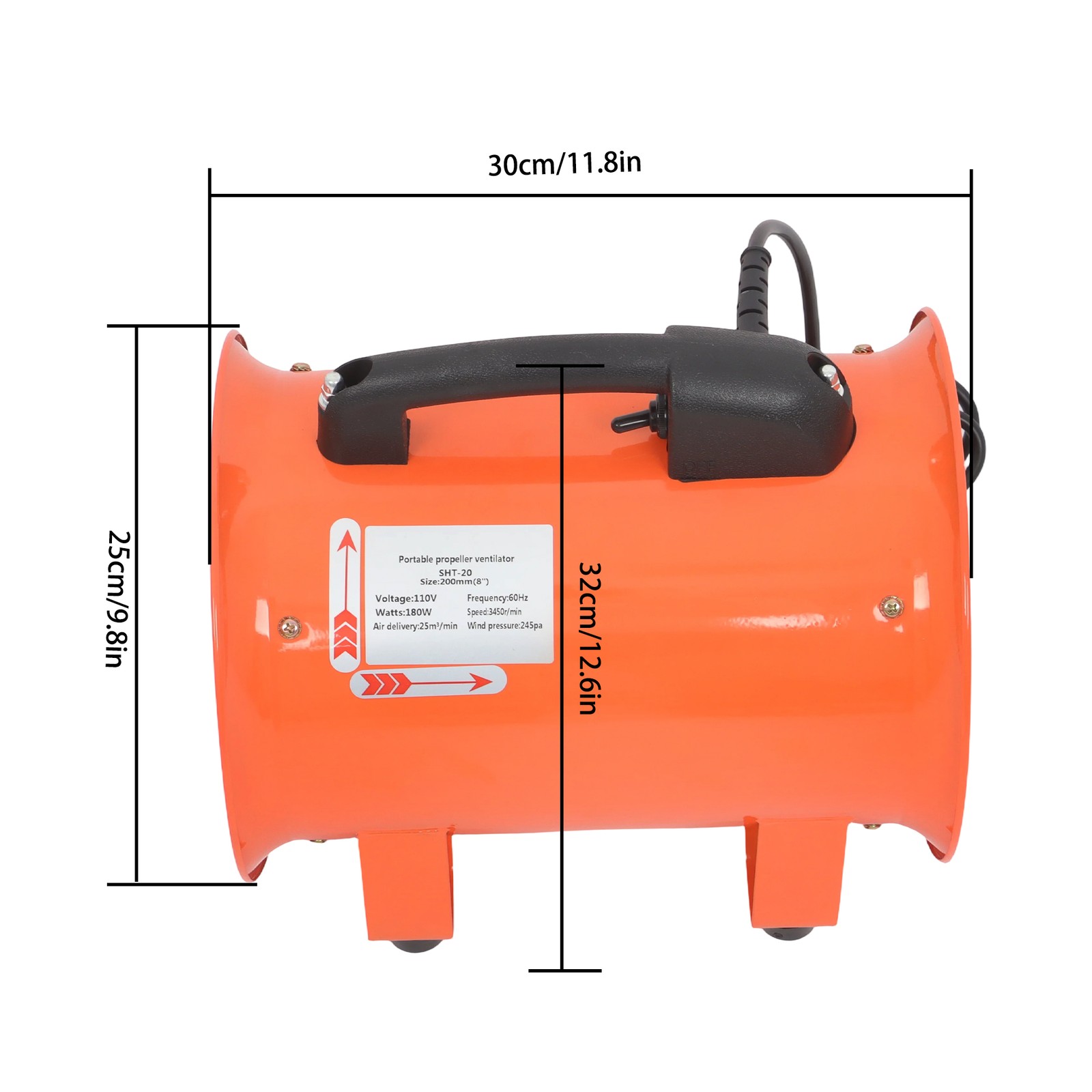 8 Inch Industrial Portable Blower Fan 33 FT Duct Hose 180W 900CFM 3450RPM