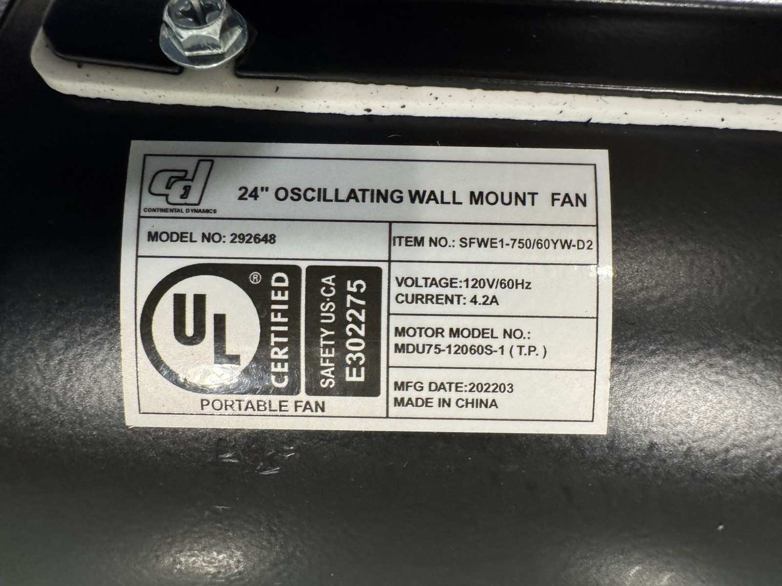 24” Oscillating Fan Motor SFWE1-750/60YW-D2 NEW IN BOX! SHIPS FREE!