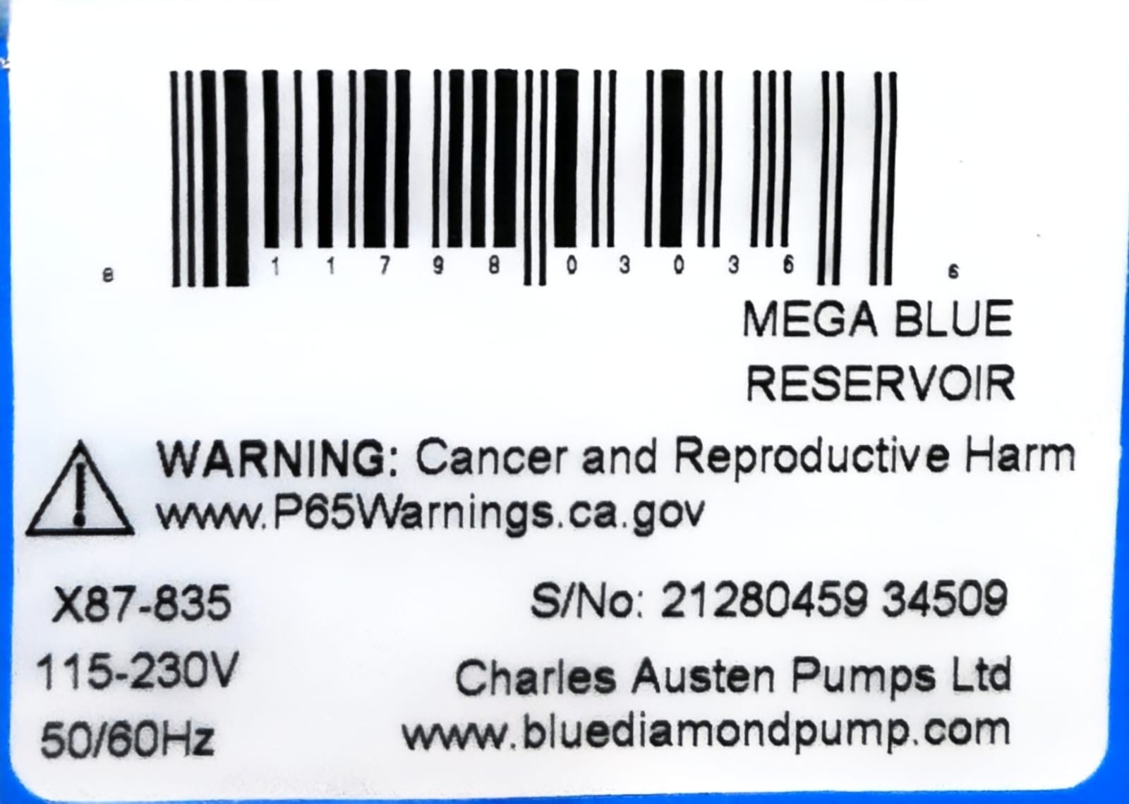 New Blue Diamond MegaBlue High-Cap Condensate Pump X87-835 115-230V w/ Reservoir