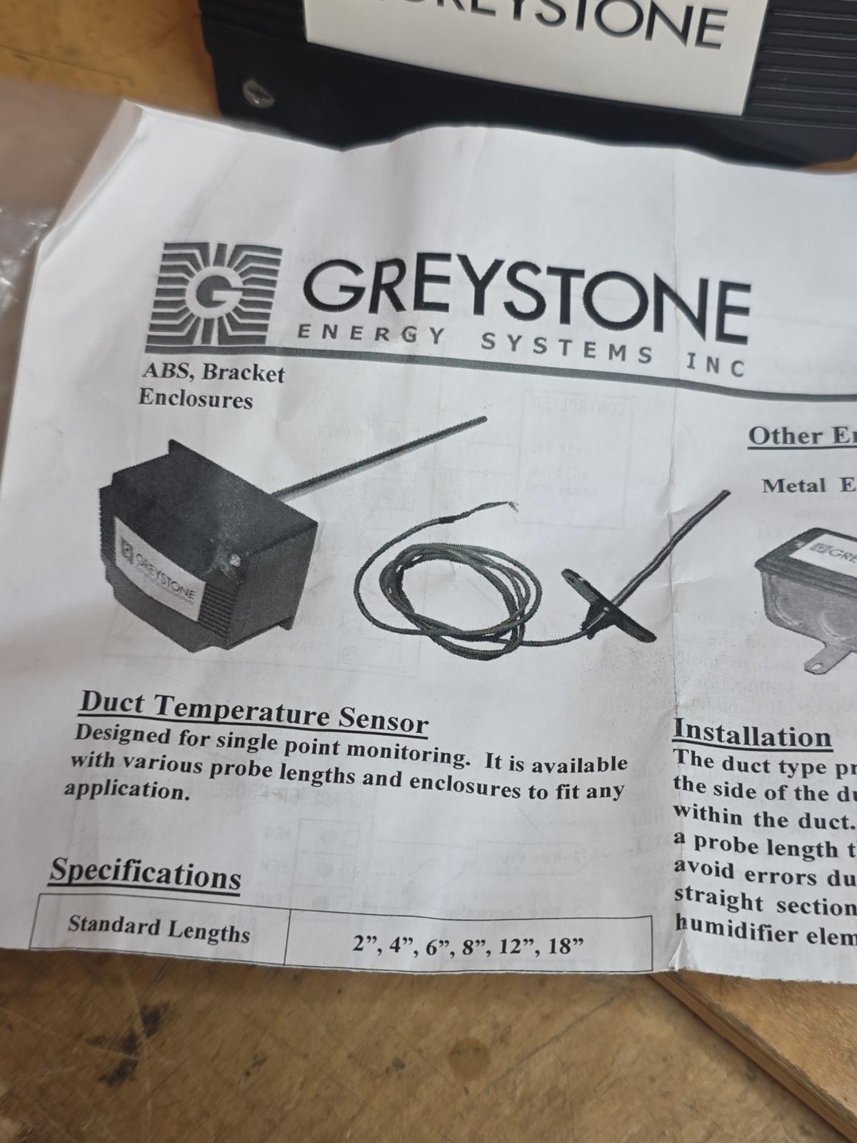 GREYSTONE TE200B20E2 temp sensor Duct 12 in, thermister