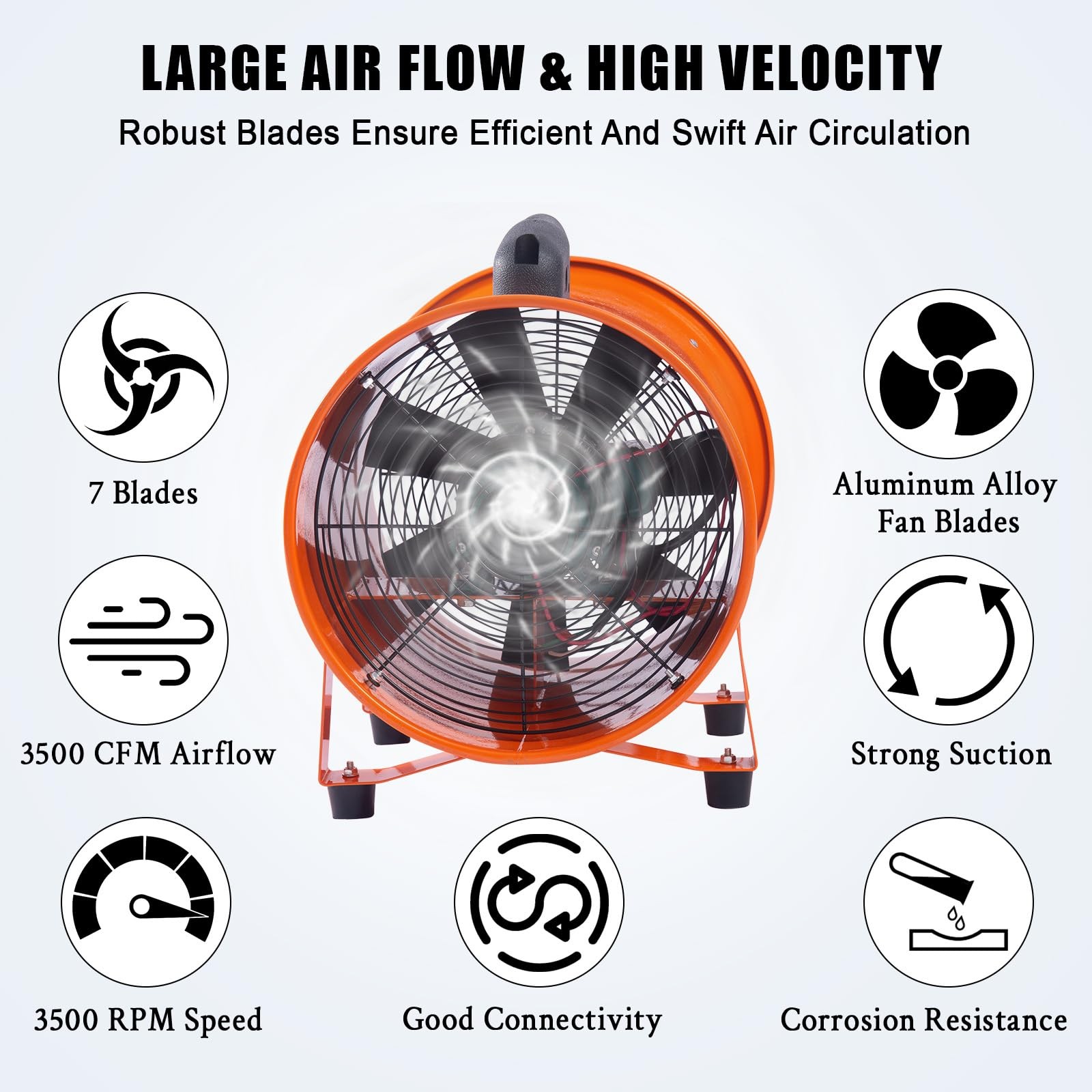 12 in Utility Blower Exhaust Fan with 32.8 ft Duct 3500 r/min & 3500 CFM Heavy