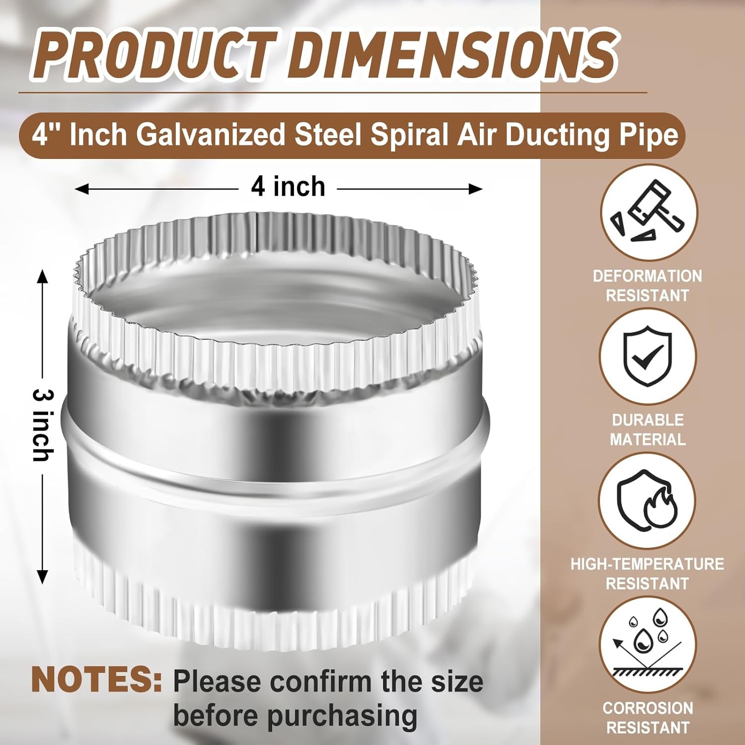 4 Inch Duct Connector Galvanized Steel Dryer Vent Connector Flexible Round