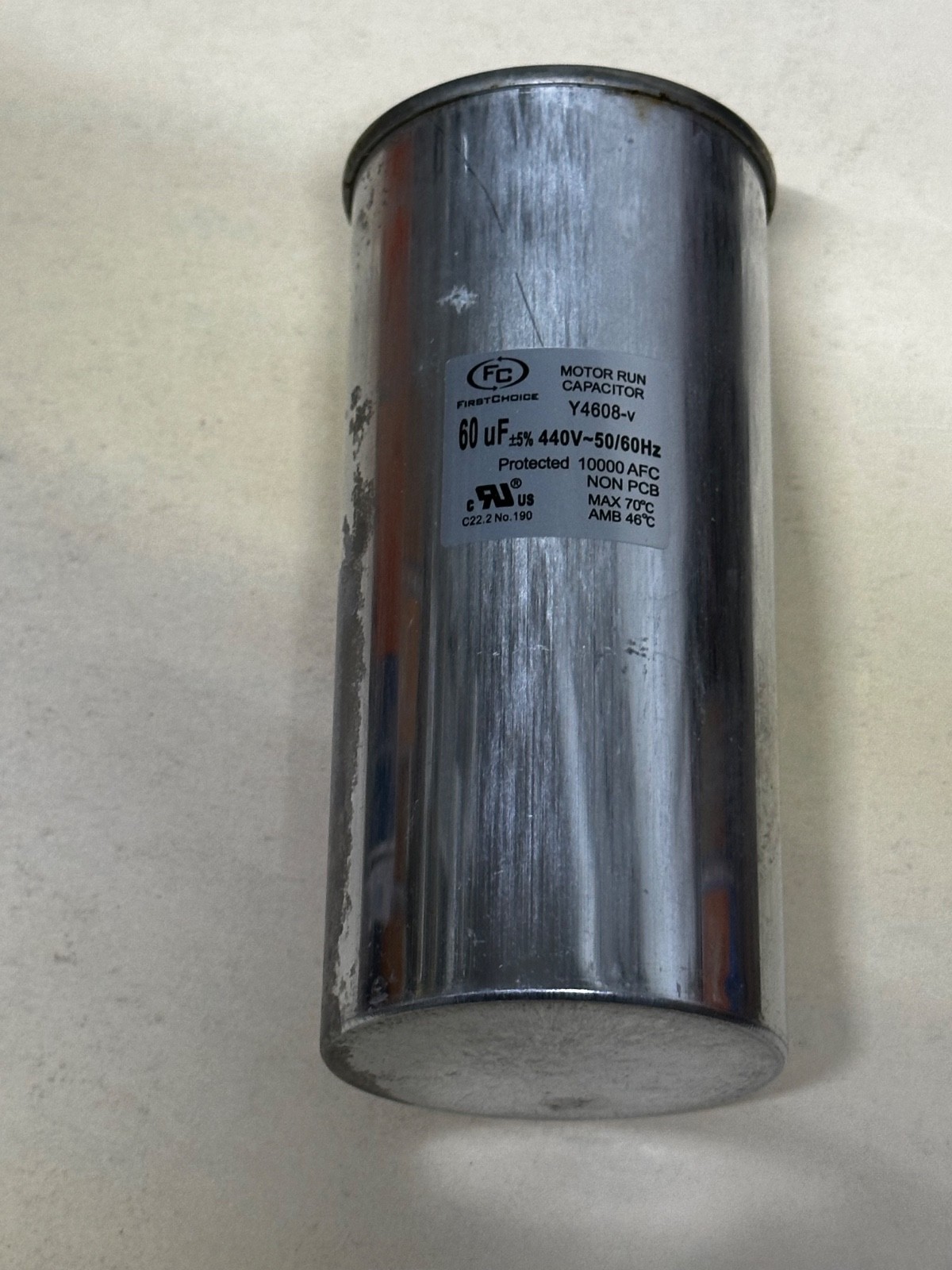 First Choice Capacitor Lennox Part Number Y4608 Run Capacitor 60 uF 440V Round