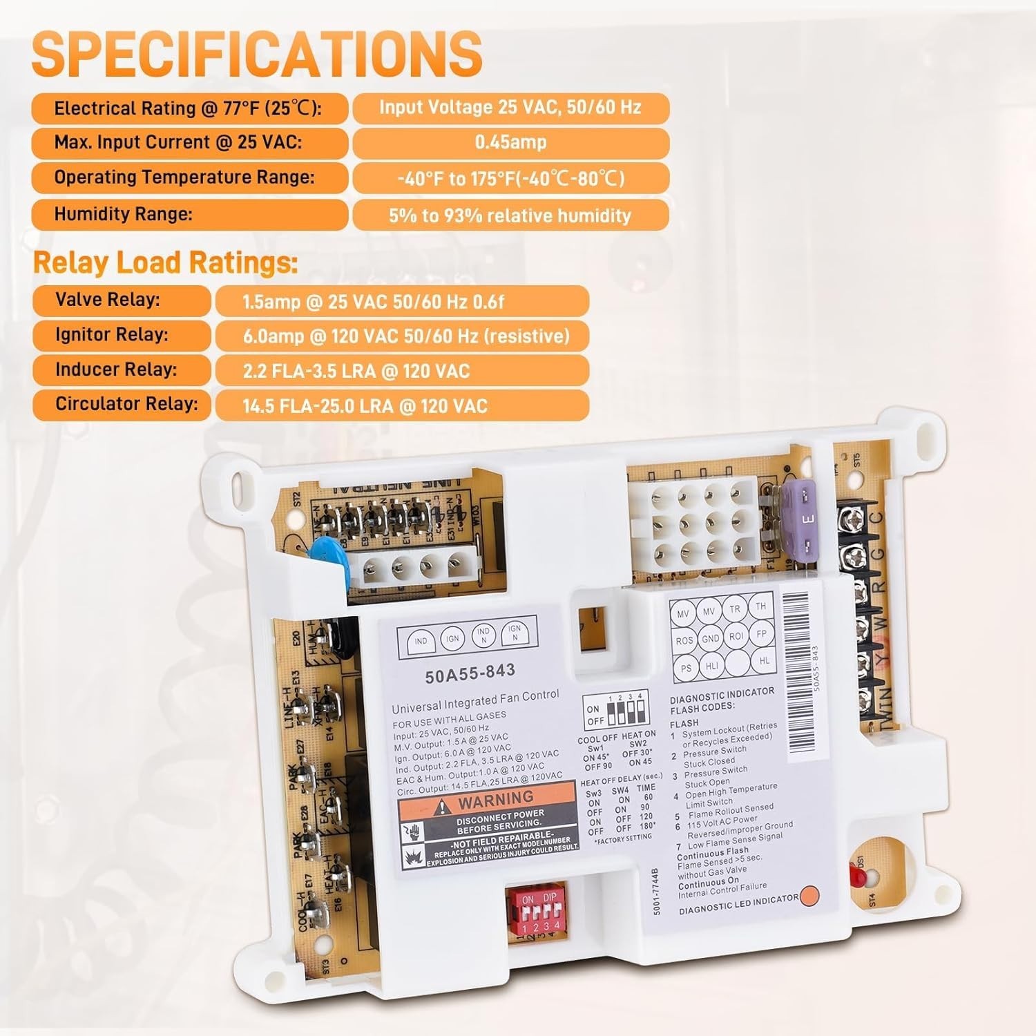 50A55-843 Integrated Furnace Control Board Compatible White Rodgers 50A50 50A55