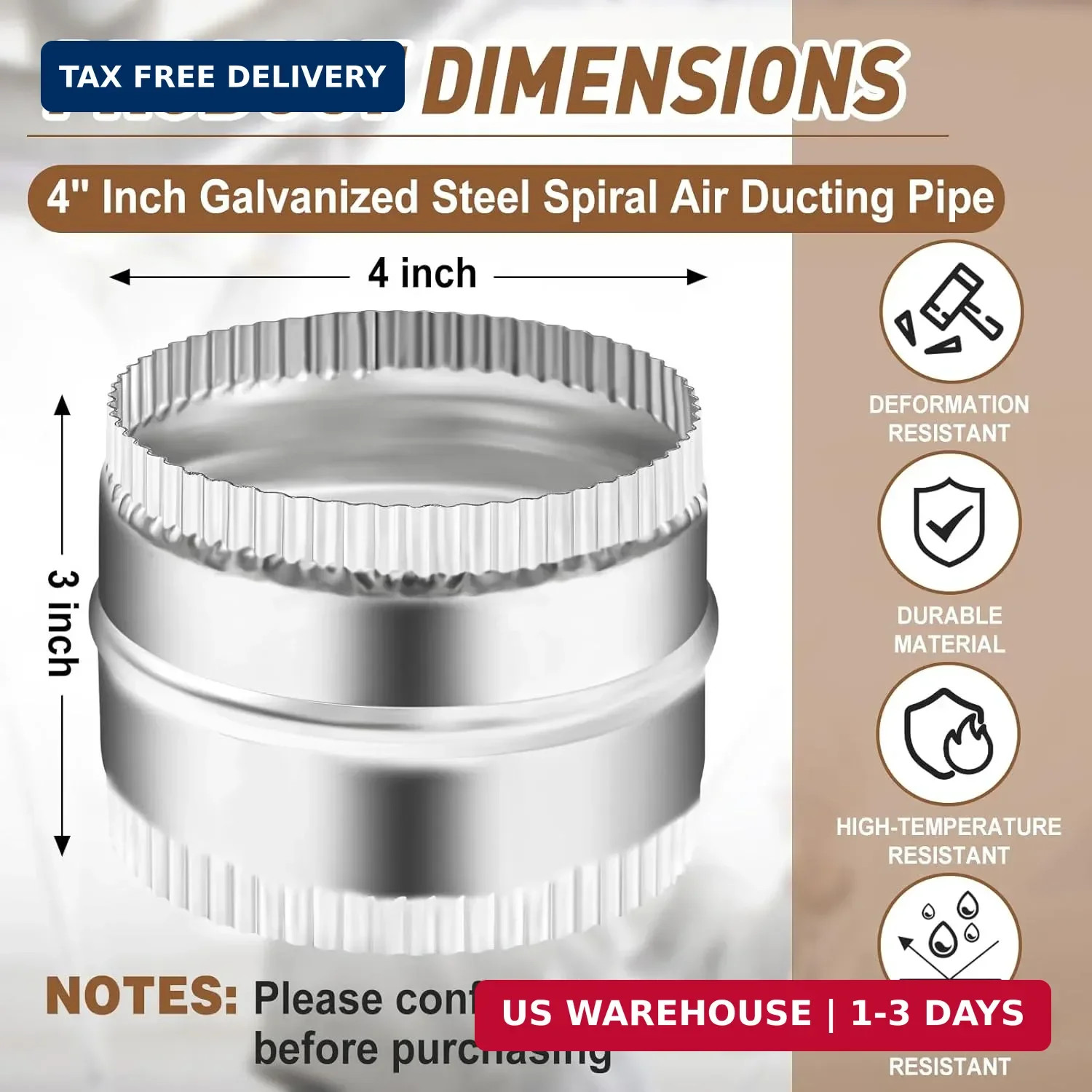 4 Inch Duct Connector Galvanized Steel Dryer Vent Connector Flexible Round Venti