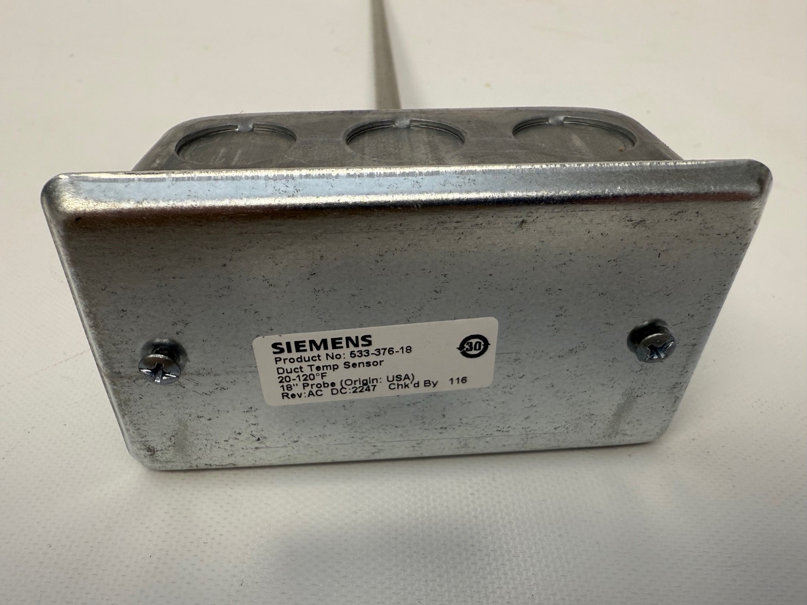 SIEMENS 533-376-18 DUCT TEMP SENSOR 18″ PROBE 20-120 F NEW OPEN BOX