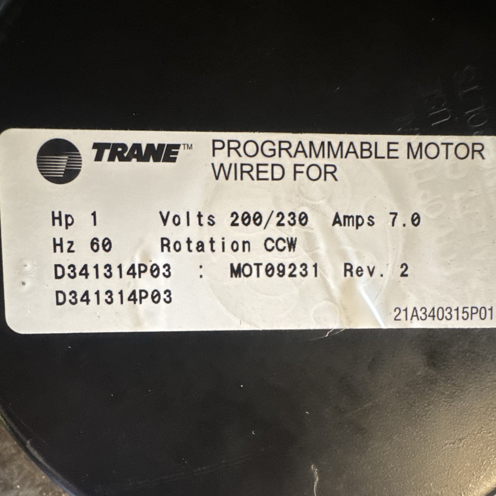 Trane ECM 2.3 CP02 Programmable Motor 1HP 200/230V 7.0A CCW D341314P03 MODULE!!!