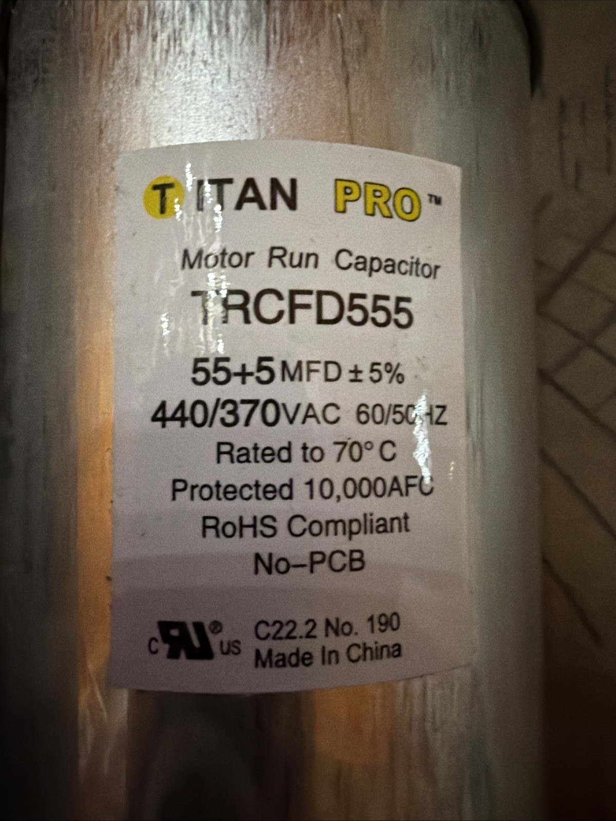 Titan Pro TRCFD555 Round Dual Run Capacitor 55+5 MFD 440/370 VAC HVAC