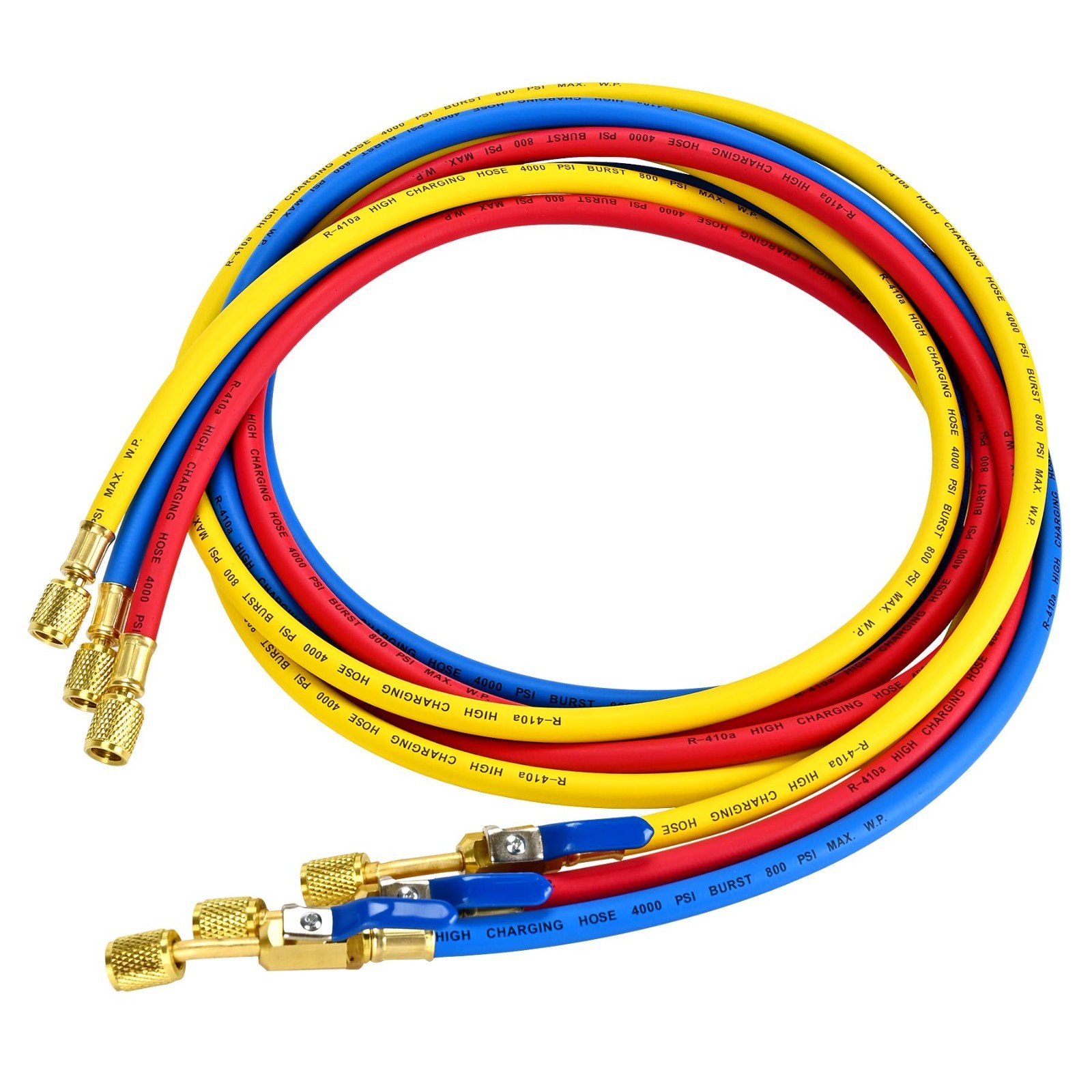Yellow Jacket 29986 Plus II 72″ Charging Hose 3 Pack Compact Ball Valve 1/4″ RYB