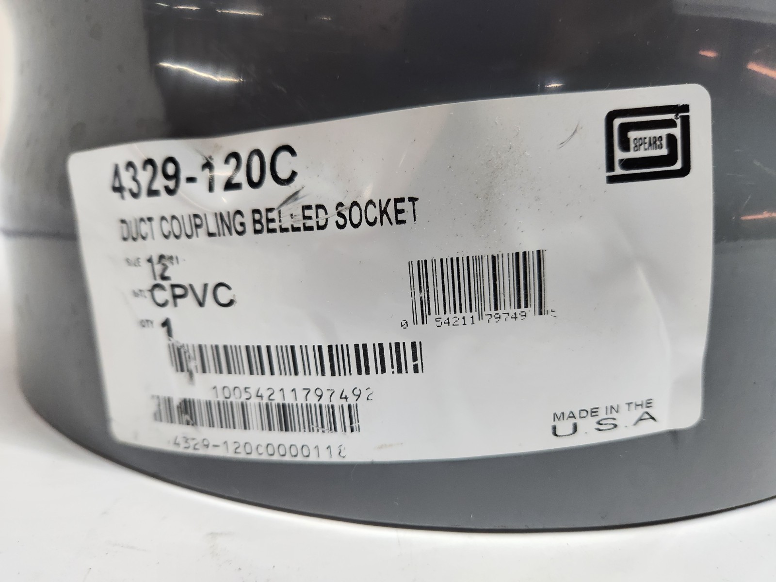 Spears 4329-120C 12″ CPVC Belled Exhaust Duct Coupling Socket