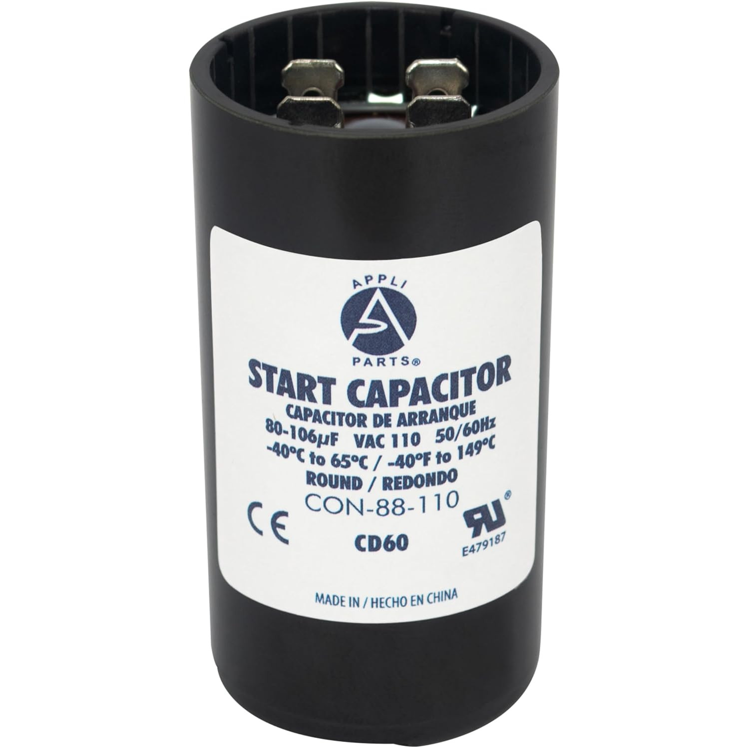 Appli Parts CON-88-110 Motor Start Capacitor 80-106 MFD uF, 110-125 VAC. Univers