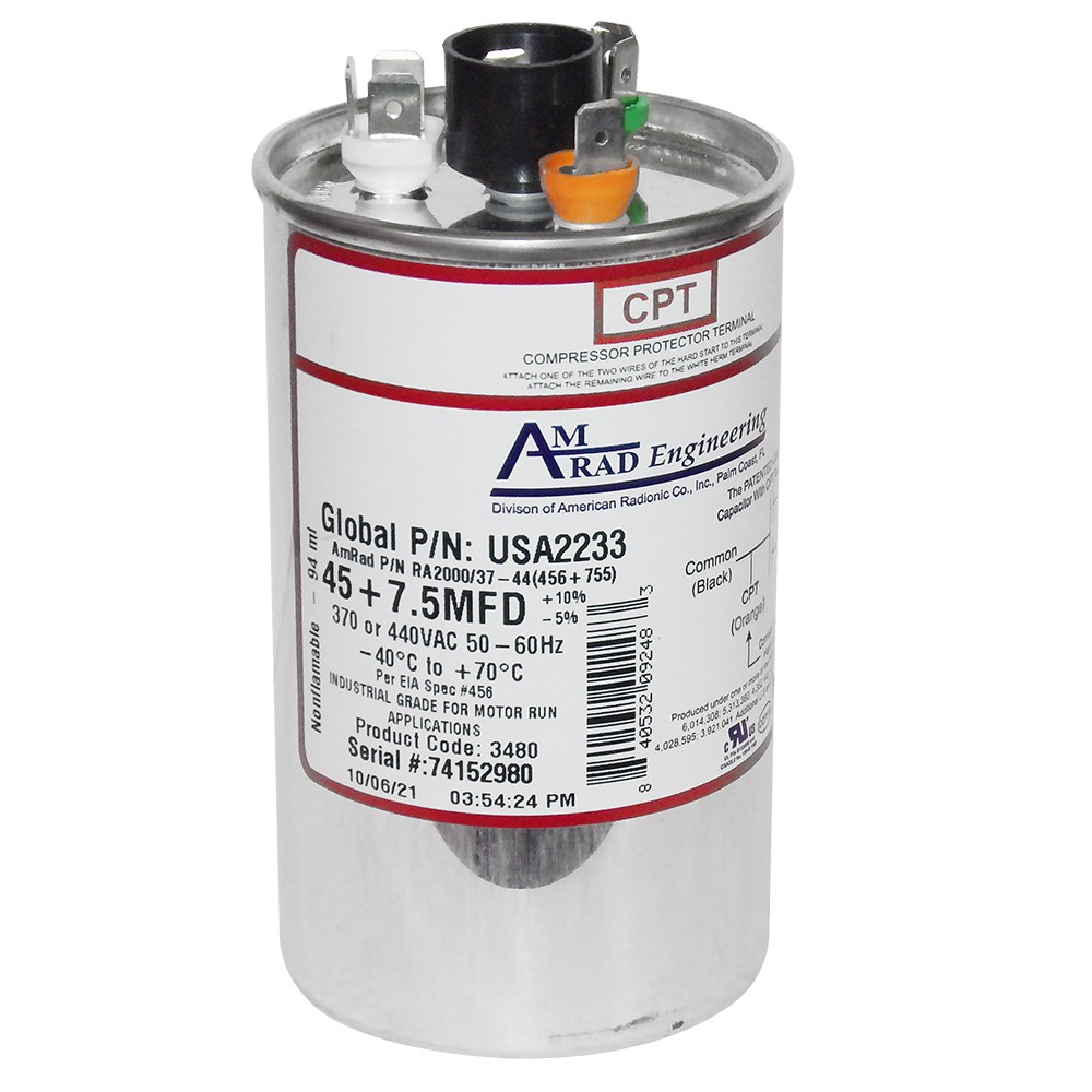 USA2233 45+7.5 uf/MFD 370-440 VAC volts AMRAD Dual Run Capacitor 50/60 Hz Lot-2
