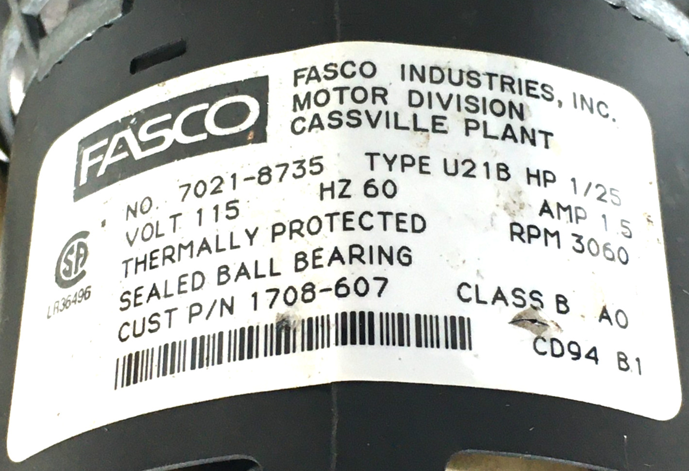 FASCO 7021-8735 1708-607 Draft Inducer Blower Motor Assembly 115V used #MK697