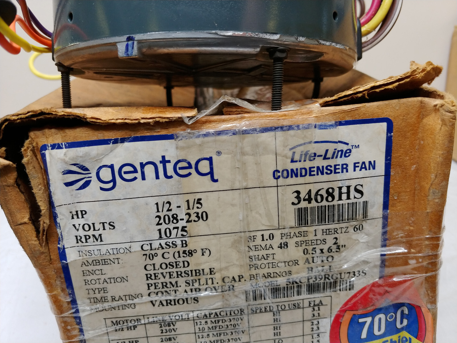 Genteq 3468HS Condenser Fan Motor 1/2Hp 208/230V New-Old Stock