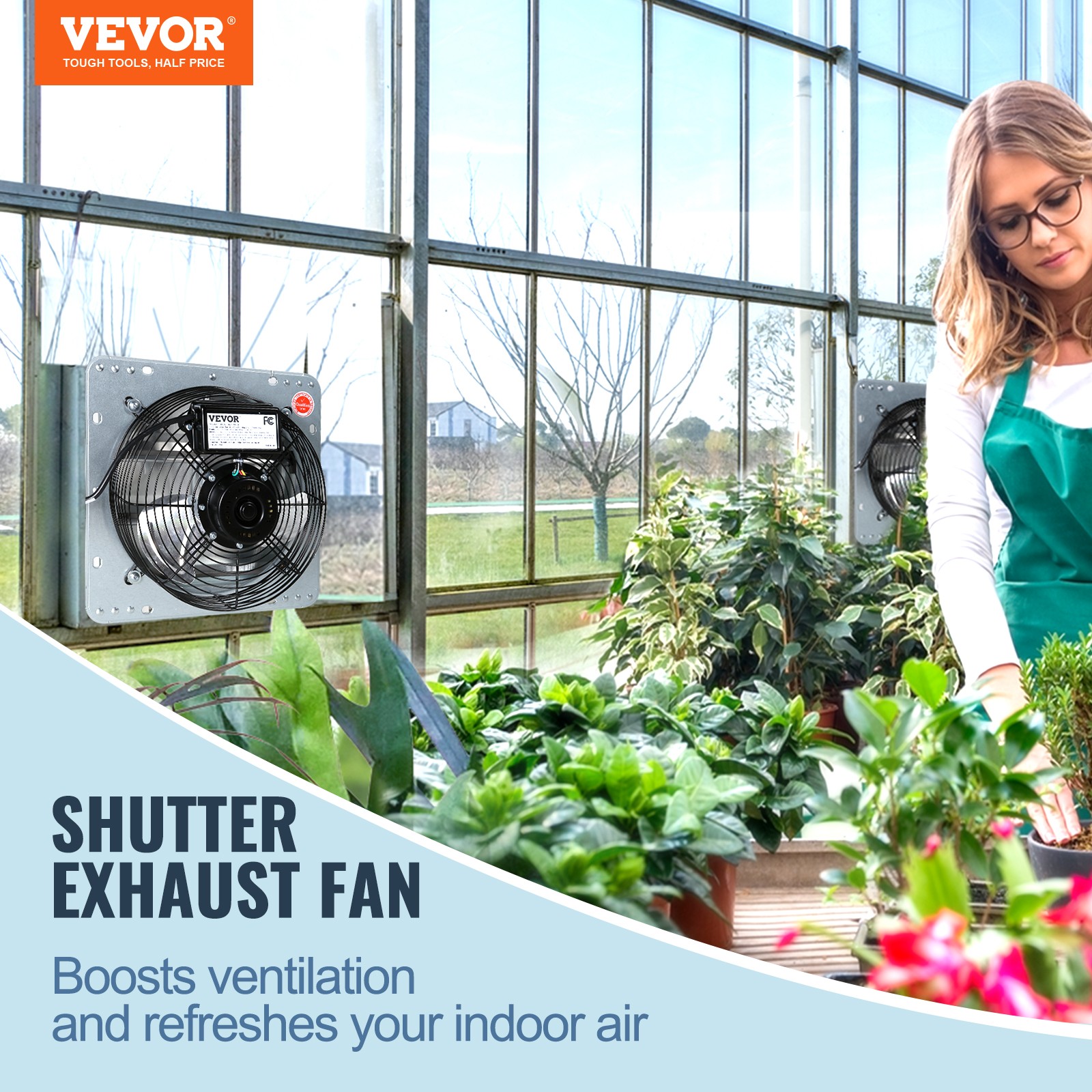 VEVOR Shutter Exhaust Fan Shop Exhaust Fan 10” Wall Mounted Aluminum 820 CFM