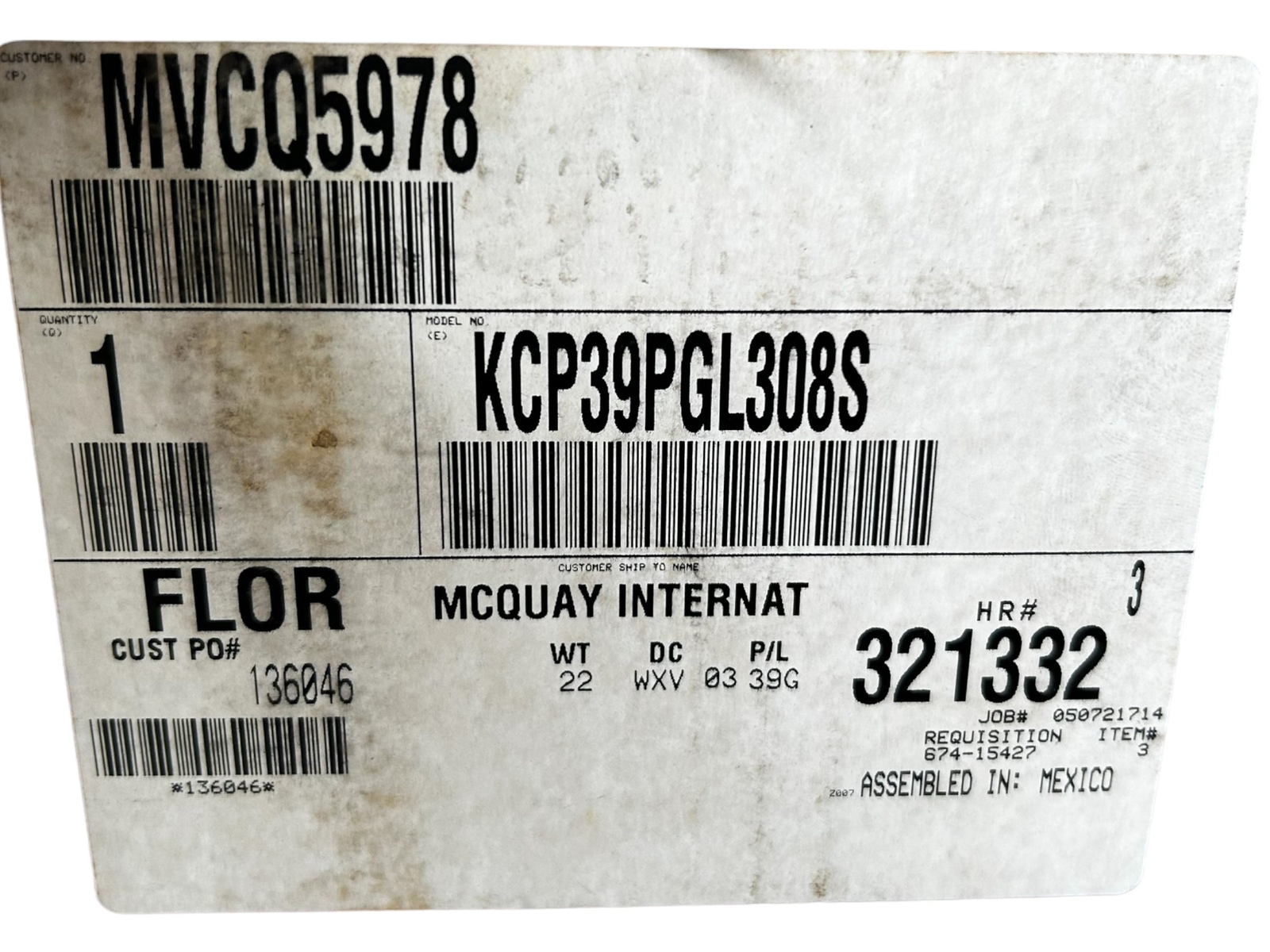 GE MOTORS, 5KCP39PGL308S, MCQUAY, MVCQ5978, 3/4HP, MOTOR – NEW IN BOX