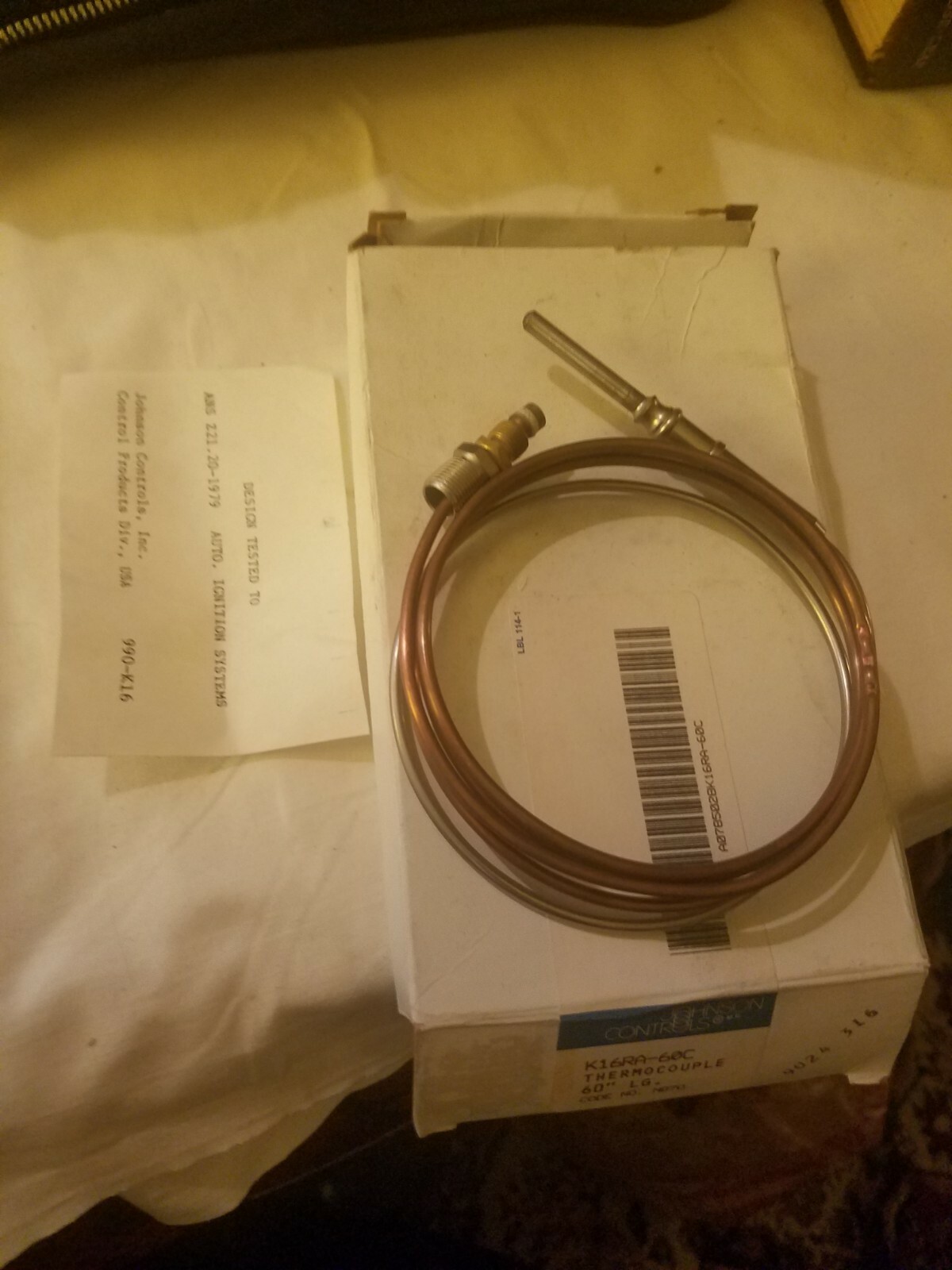 Johnson Controls K16RA-60C Thermocouple 60″ Long New Old Stock