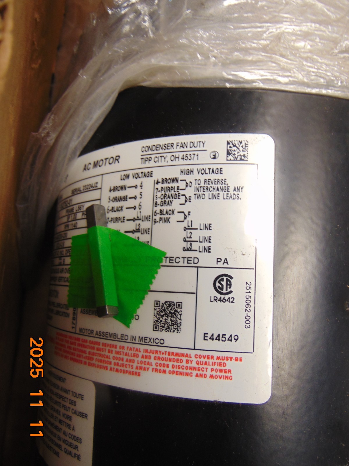 CENTURY H564 1/2HP AC MOTOR 460/200-230V 3-PHASE 1140 RPM 1827520J
