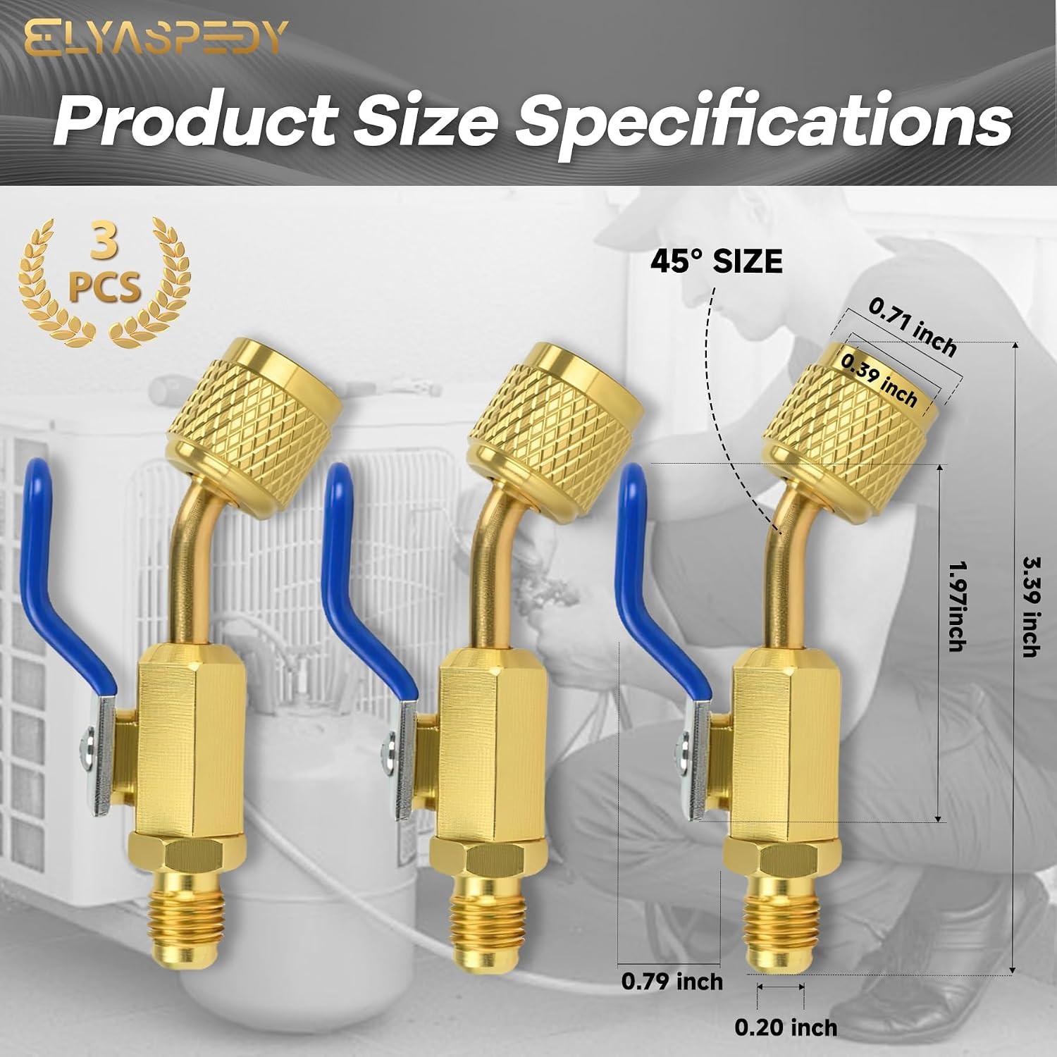 3-Piece A2L R32/R454B Ball Valve Adapter, 1/4″ R32/R454B A2L Refrigerant LH Tank
