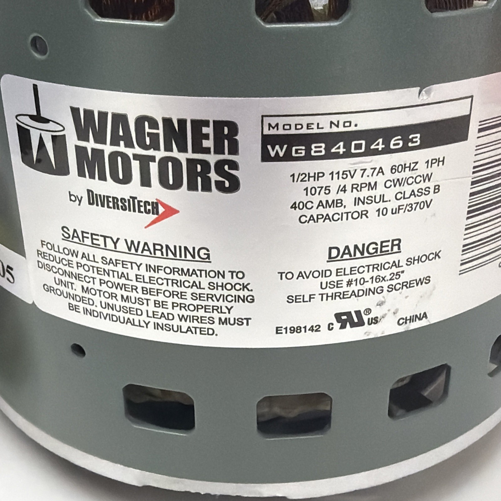 Wagner Motors WG840463 Direct Drive Furnace Blower 115 VAC 1/2 1/3 1/4 1/5 1/6HP