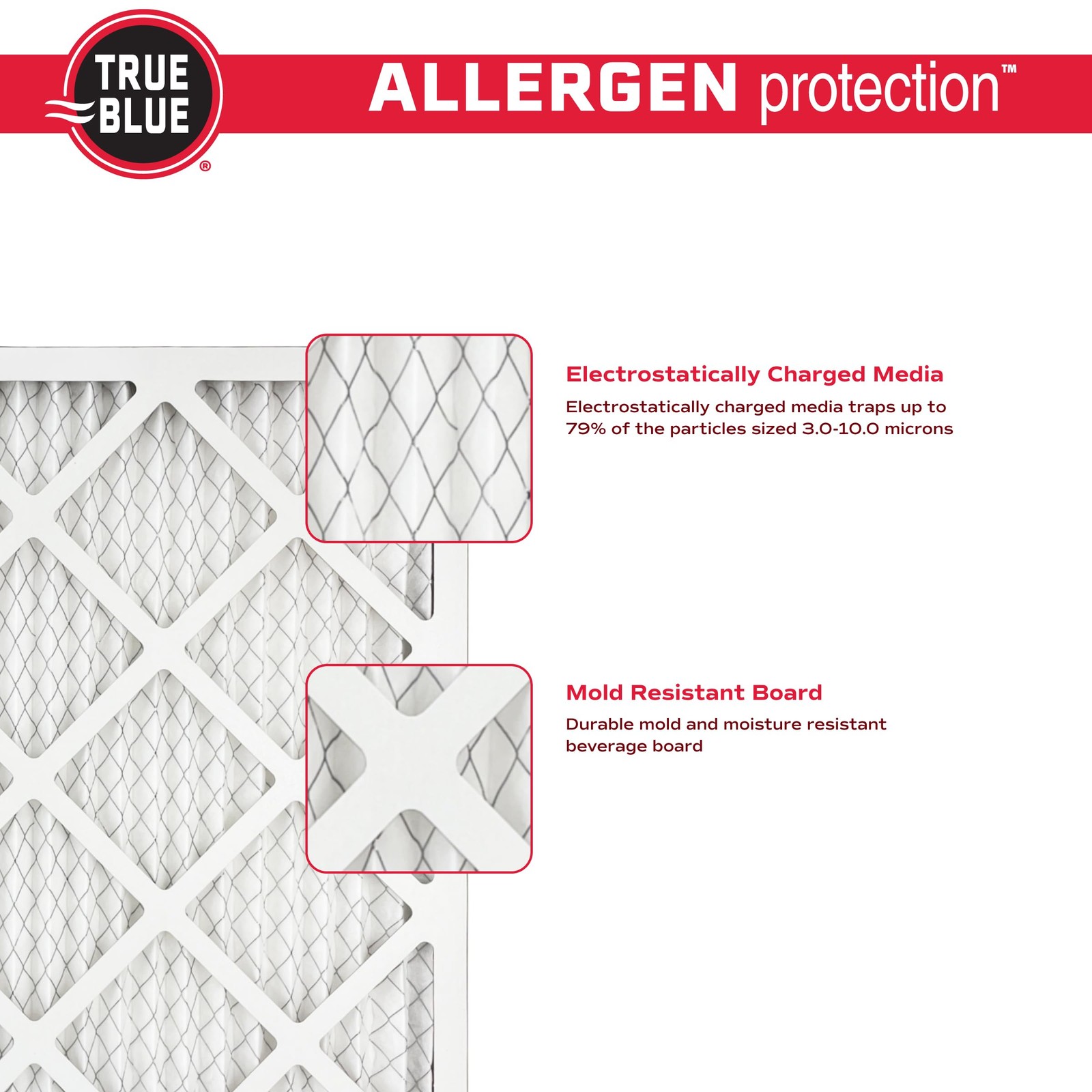 True Blue 16x25x1 MERV 11 Allergen Air Filter (4-Pack) 16″ x 25″ x 1″, White