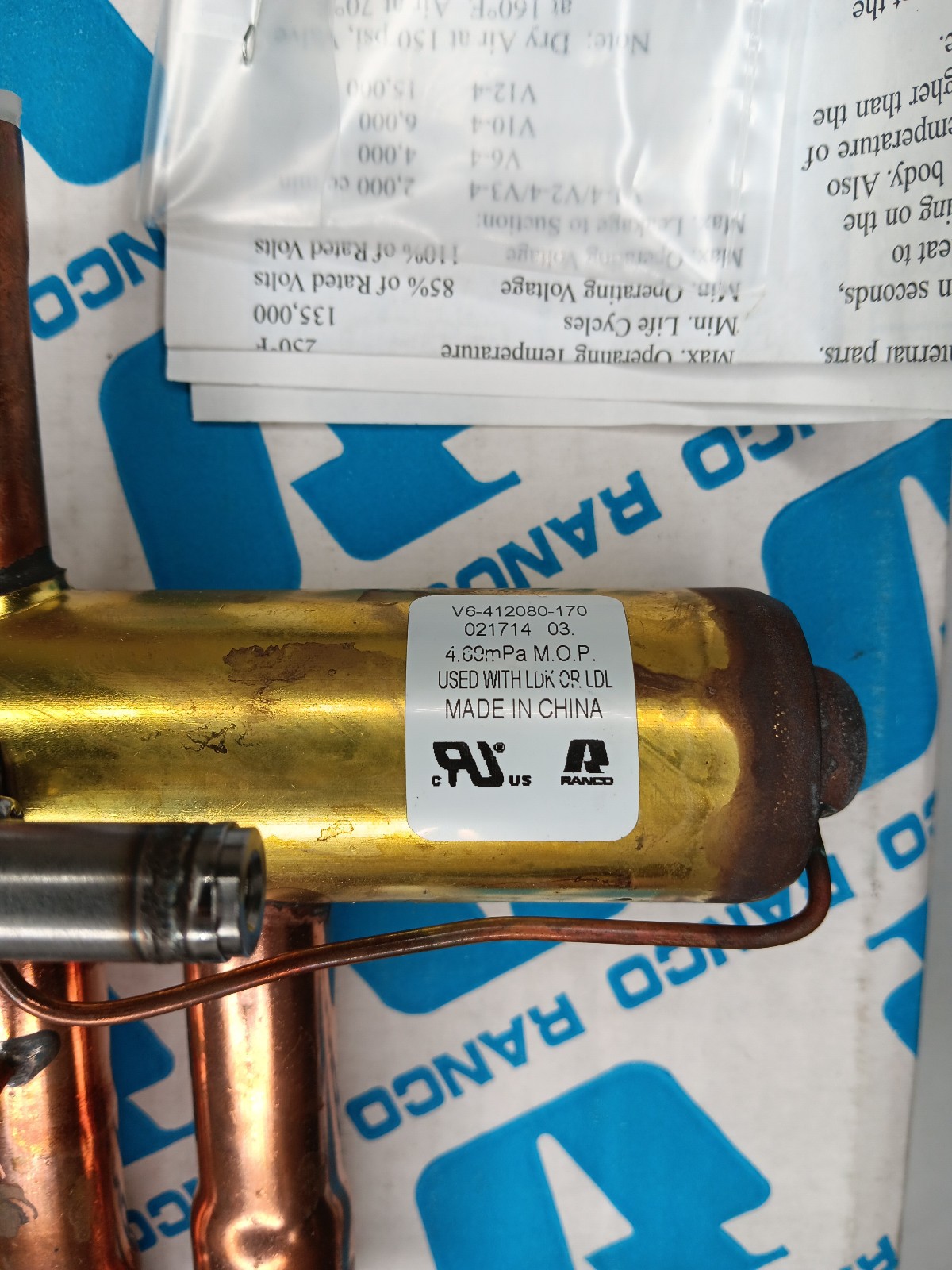 Ranco V6-412080-170 Refrigerant Heat Pump Reversing Valve 3/4 in x 1/2 in 6 tons