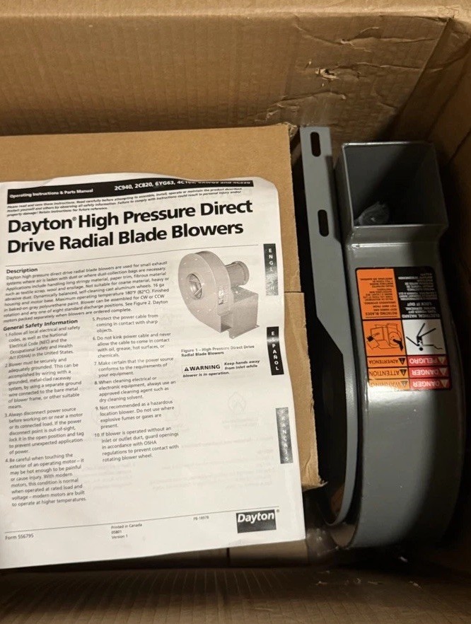 Dayton 2C940 7-3/4 In Wheel Dia 252 Max CFM High Pressure Blower w/out Motor