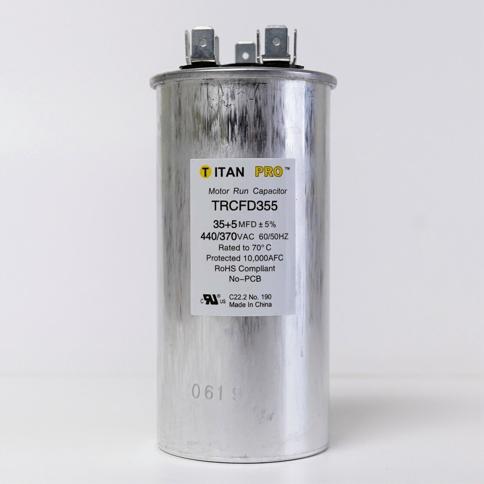 TitanPro TRCFD355 HVAC Round Dual Motor Run Capacitor. 35/5 MFD/UF440/370 Volts