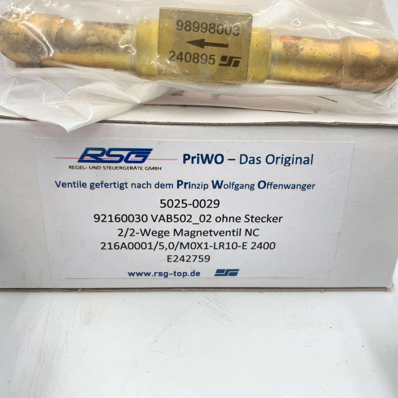 RSG 216 DN5-LR Valve Kit Pilot Operated 5mm Binder 8500-0317 PriWo