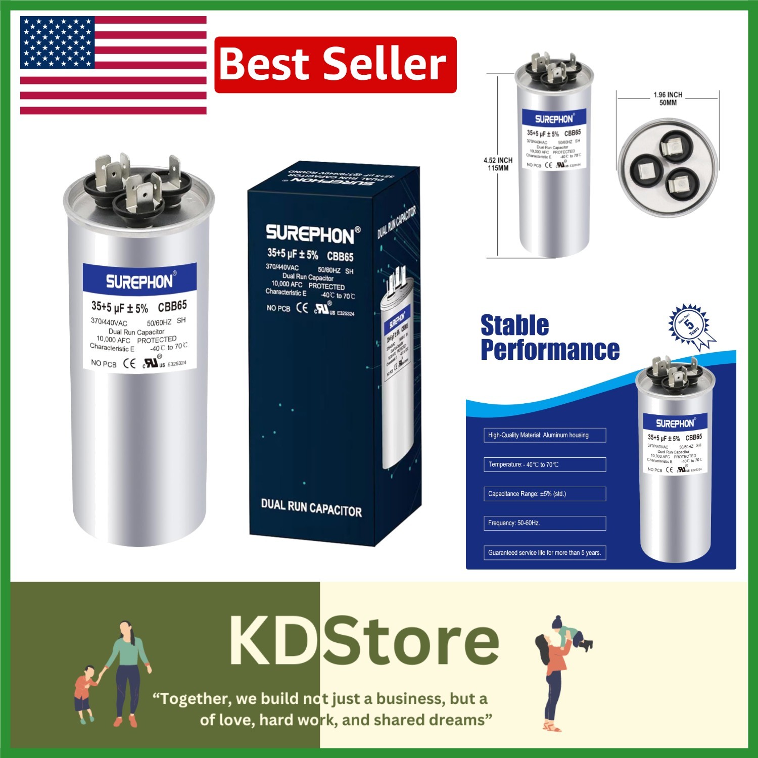 35+5uF Dual Run Capacitor for HVAC Systems