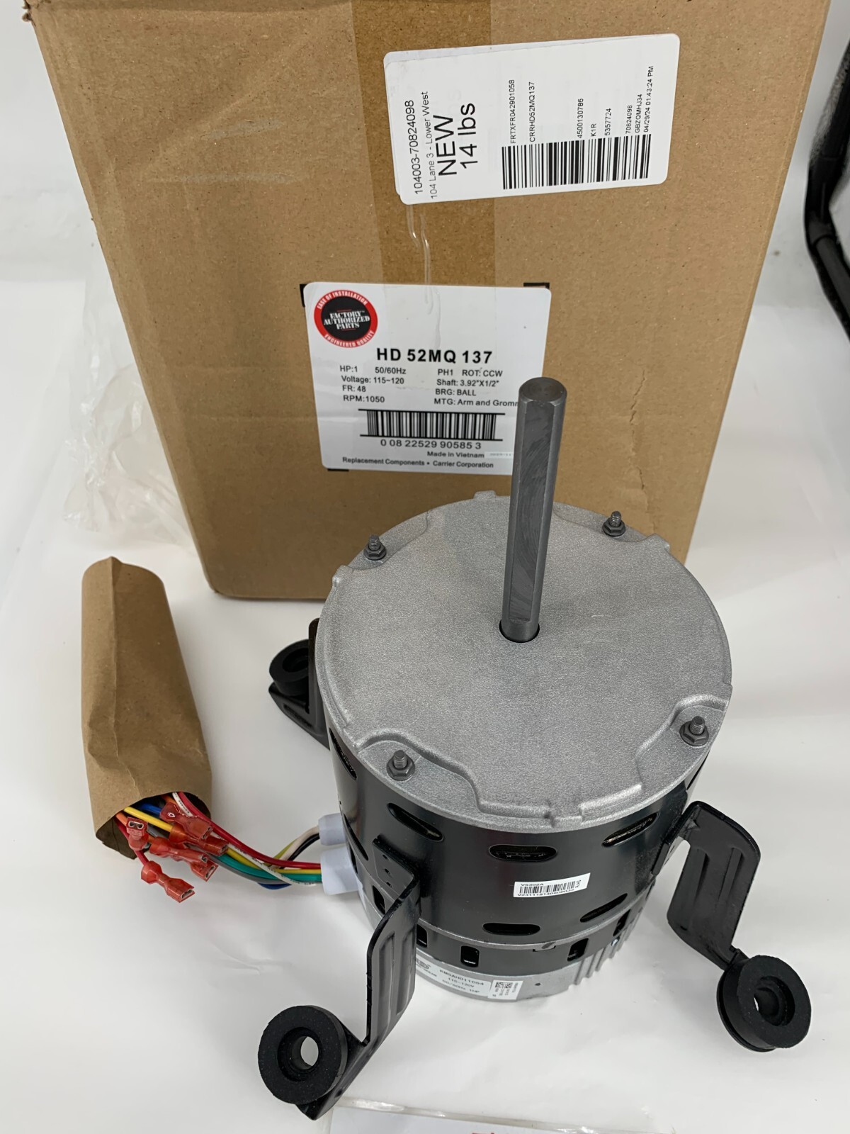 Carrier HD52MQ137 1HP ECM Furnace Blower Motor 1PH 115-120V 1050RPM
