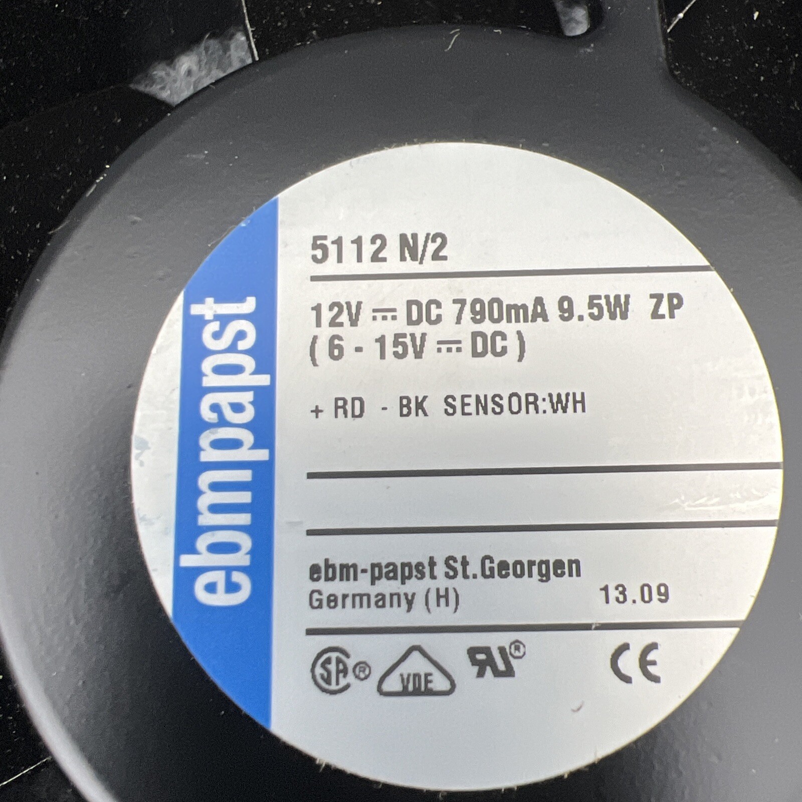 Ebm-papst 5112 N/2 DC Fan 12V 135x135x38mm 153CFM 48dBA 9.5W 2900RPM
