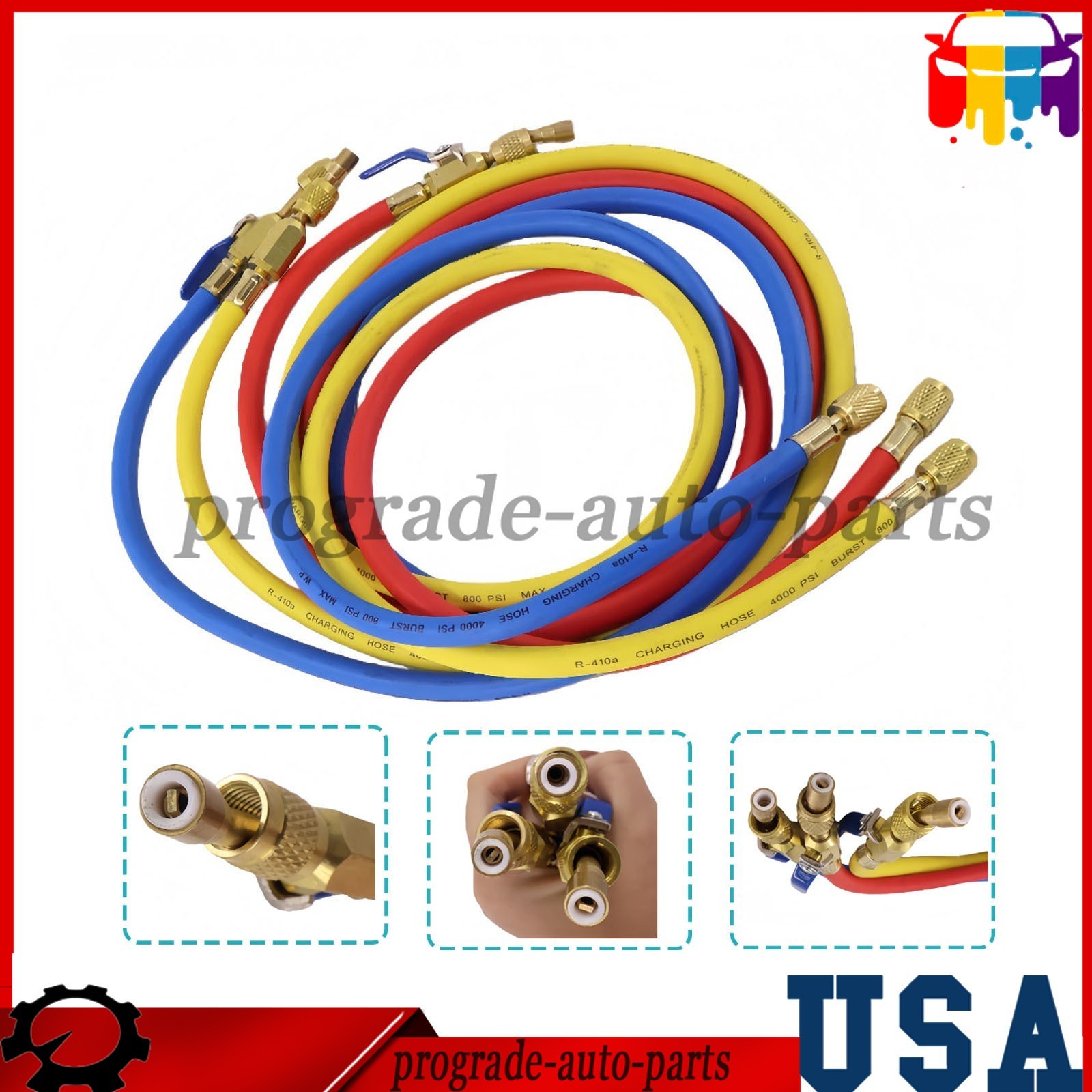 For Plus II 72″ Charging Hose Set 1/4″ Compact Ball Valve 3 Pack US STOCK