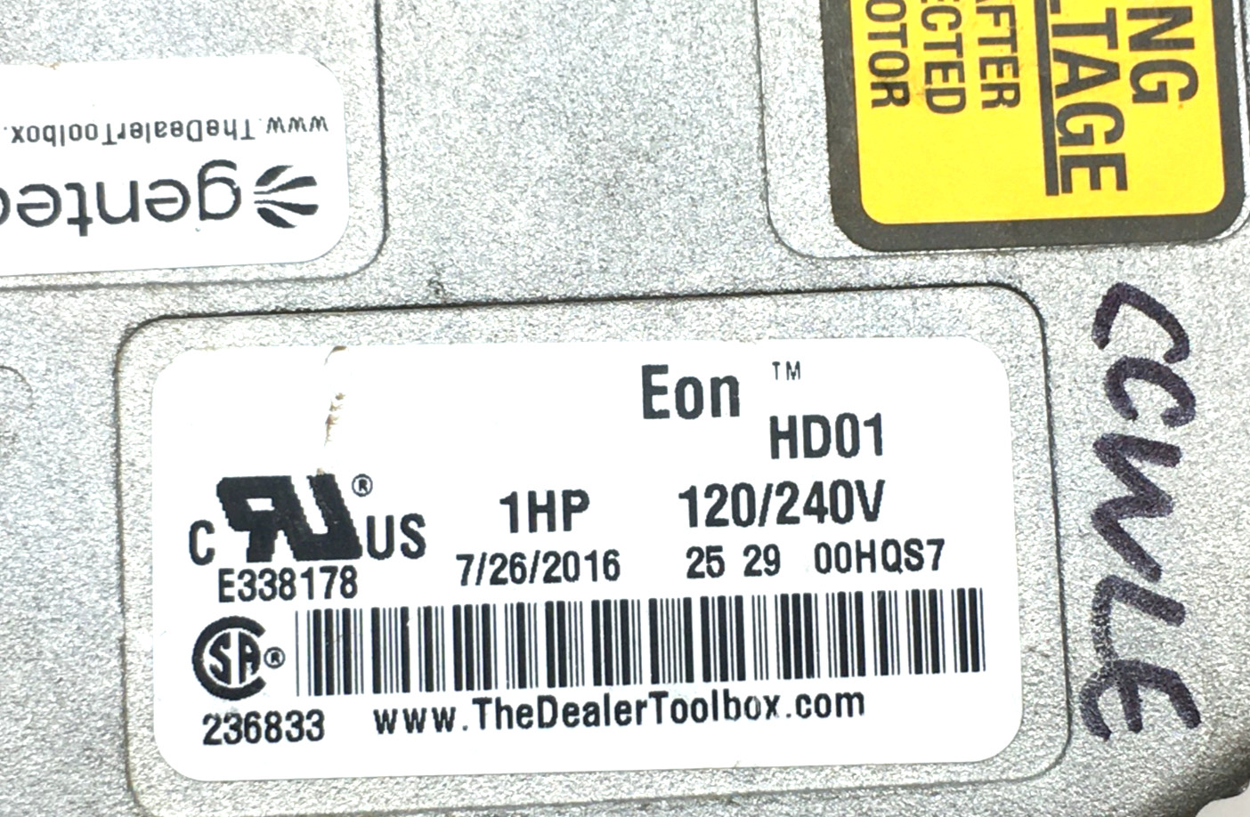 Genteq EON HD01 Module Only 10B67 1HP 120/240V CCW Lead End rotation, used #J137