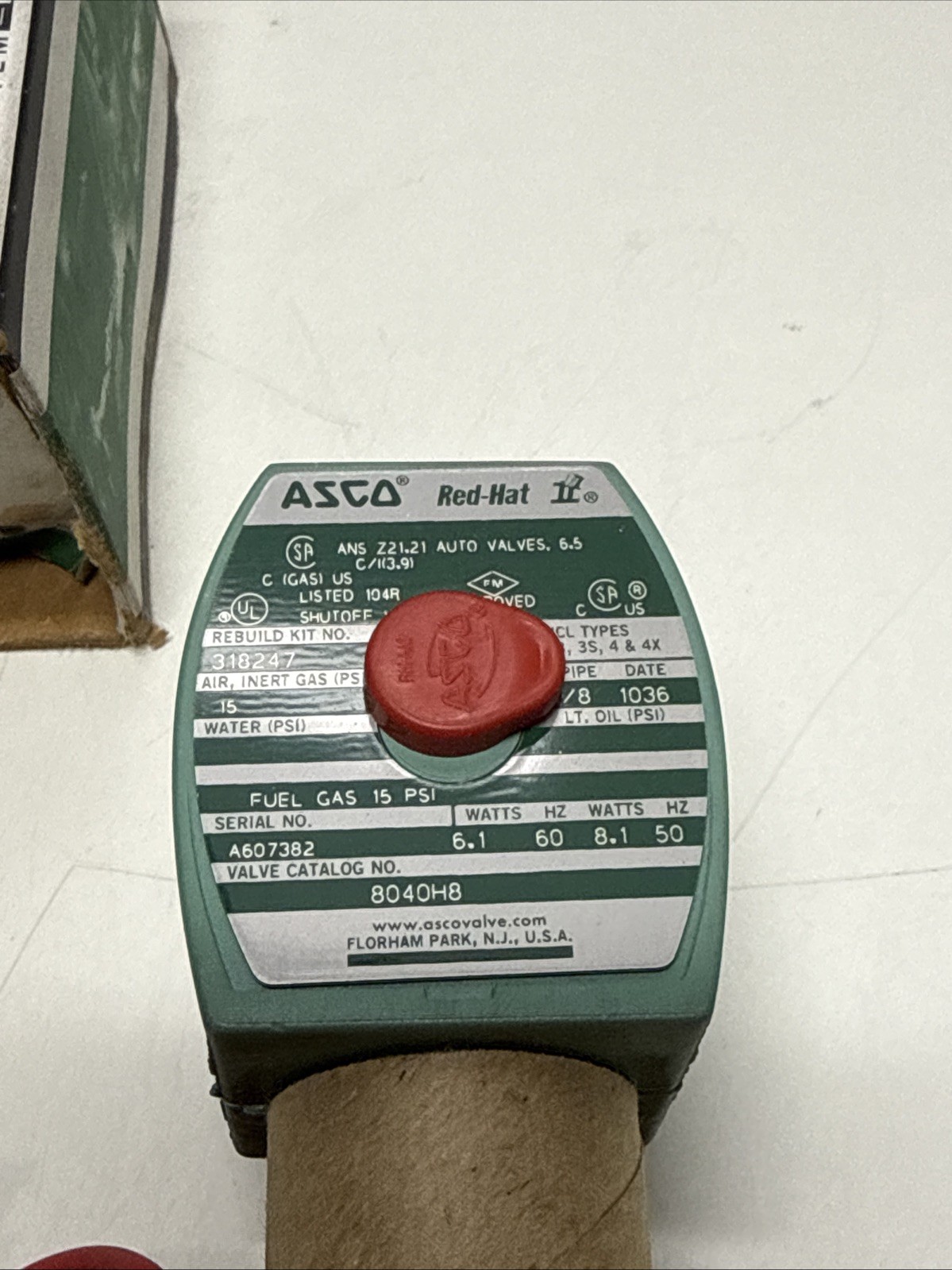 Asco 8040H8 RedHat 3/8″NPT Inline Solenoid Valve 120volt/60hz Coil