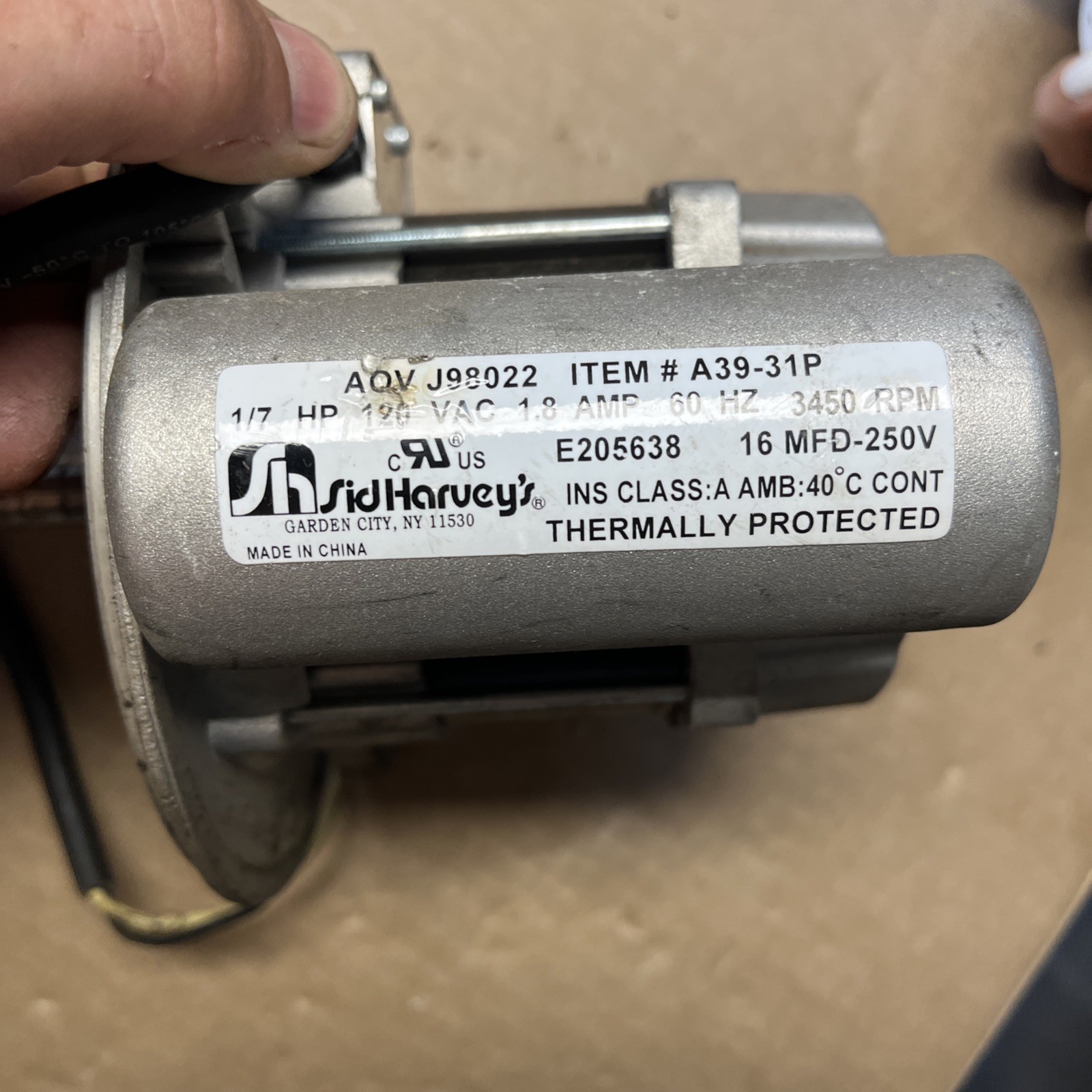 Sid Harvey’s A39-31P Oil Burner Motor, 1/7 Hp, 3450 RPM, 115V, Automatic Reset