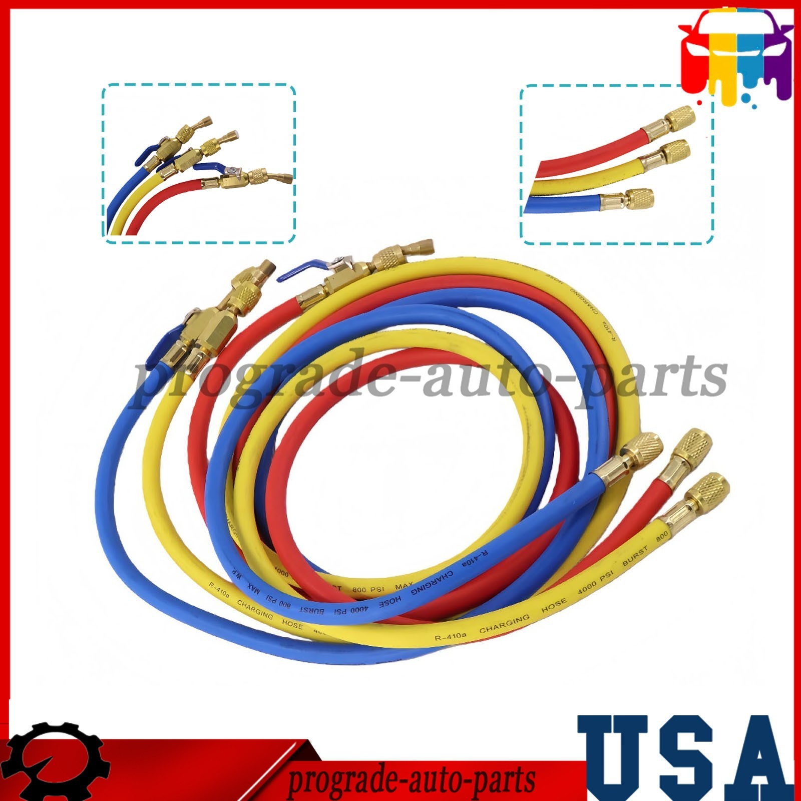 For Plus II 72″ Charging Hose Set 1/4″ Compact Ball Valve 3 Pack US STOCK
