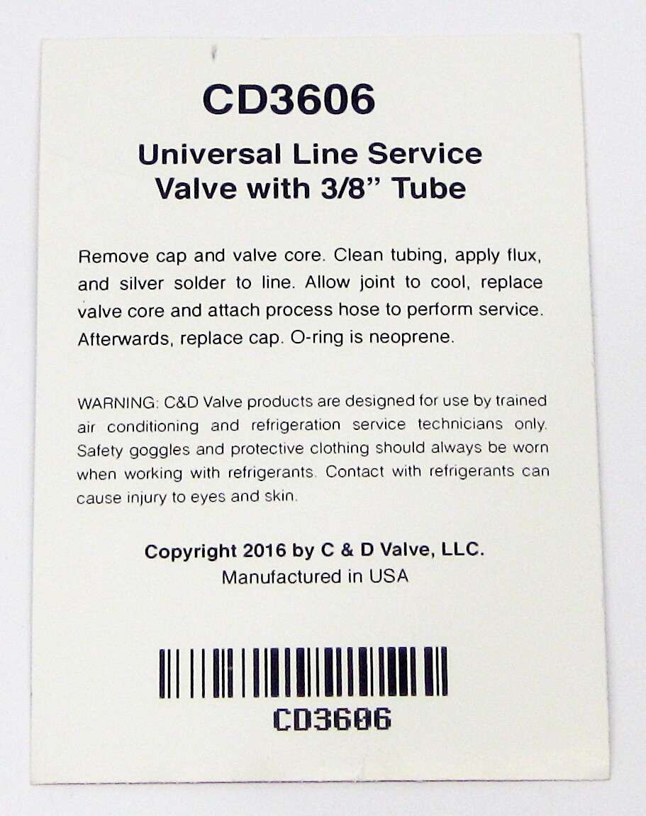 C&D Copper Access Valve CD3606 PKG of 6 3/8″ tube extension w/ 1/4″ flare cap