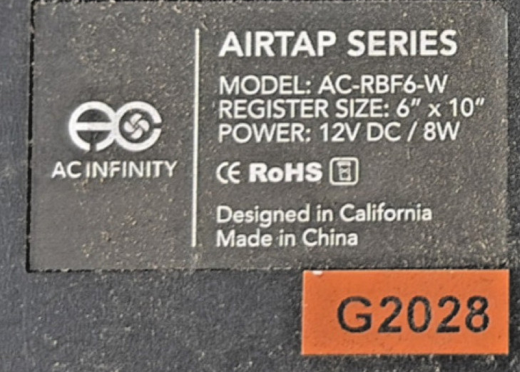 AC Infinity AirTap Axial Fan AC-RBF6-W 6×10 White Corded Electric