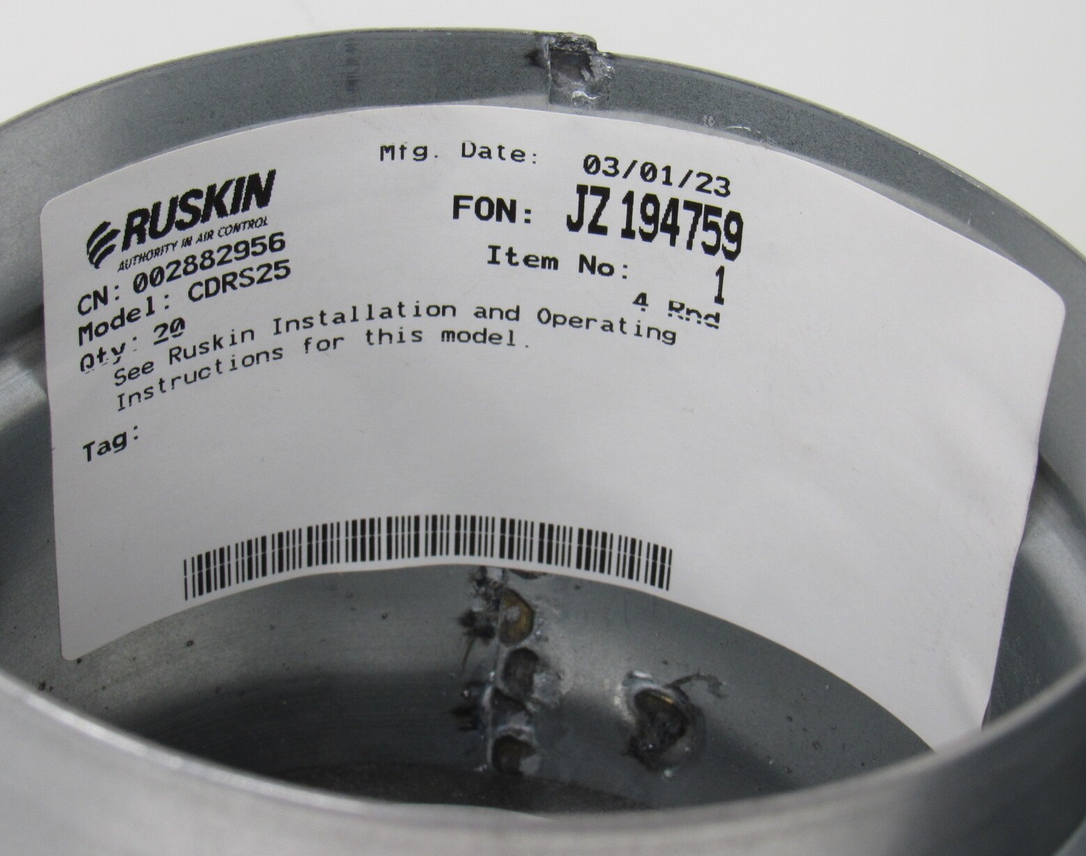 NEW Ruskin CDRS25 Galvanized Round Control Damper 4 5 6 7 8 10″ without Actuator