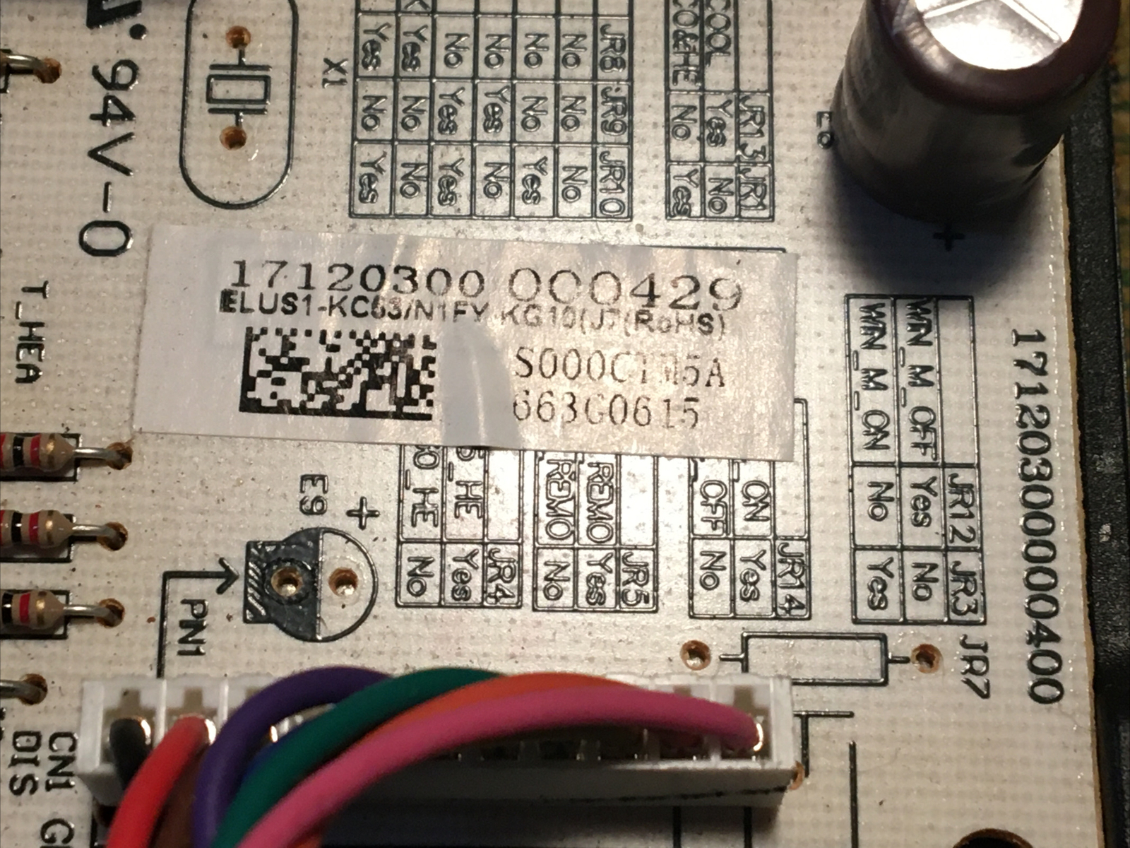 Frigidaire ac model: FFRE1833S2 Power Supply Main Board