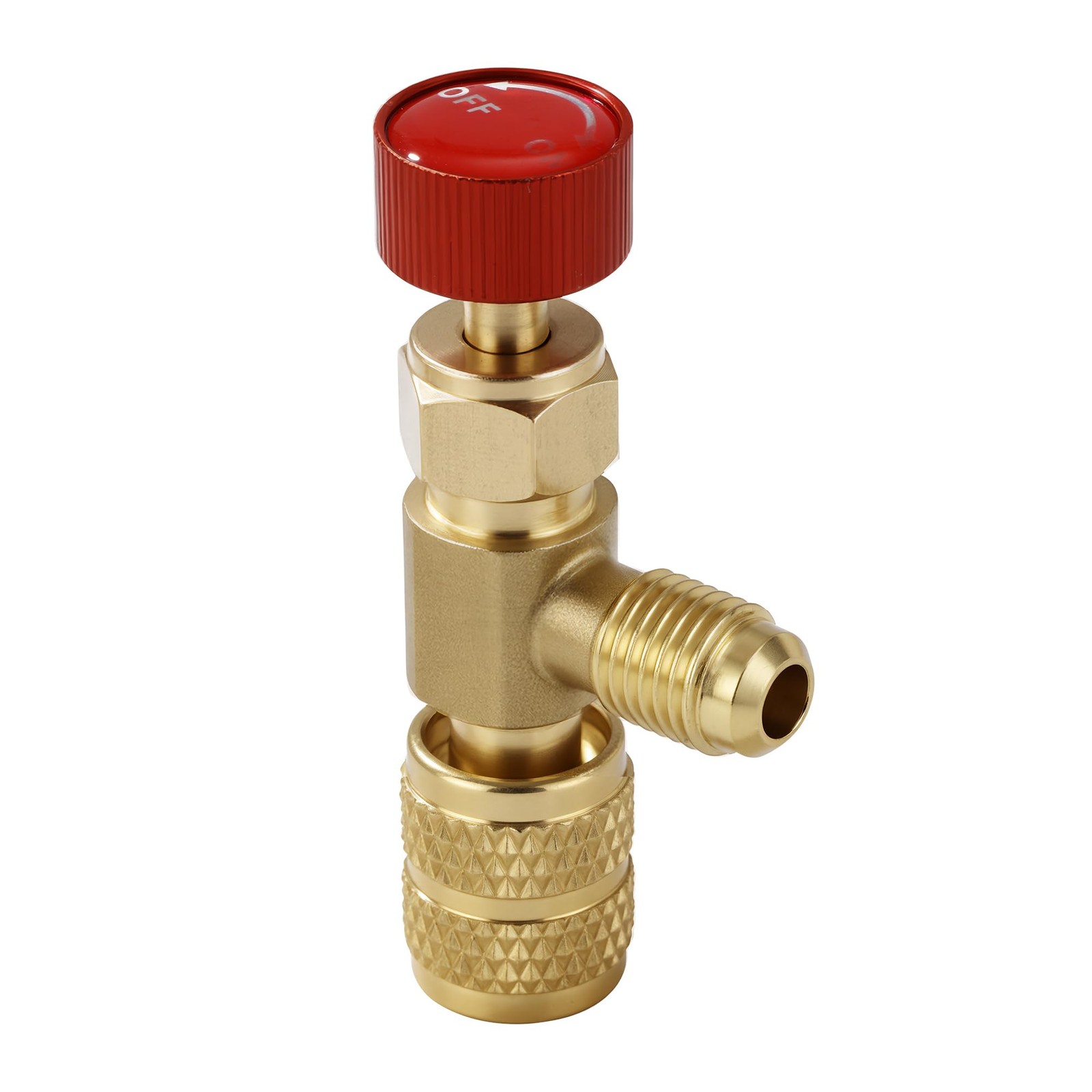 Refrigerant Charging Valve Set, 5/16″ Safety Adapter Flow R410A, Brass