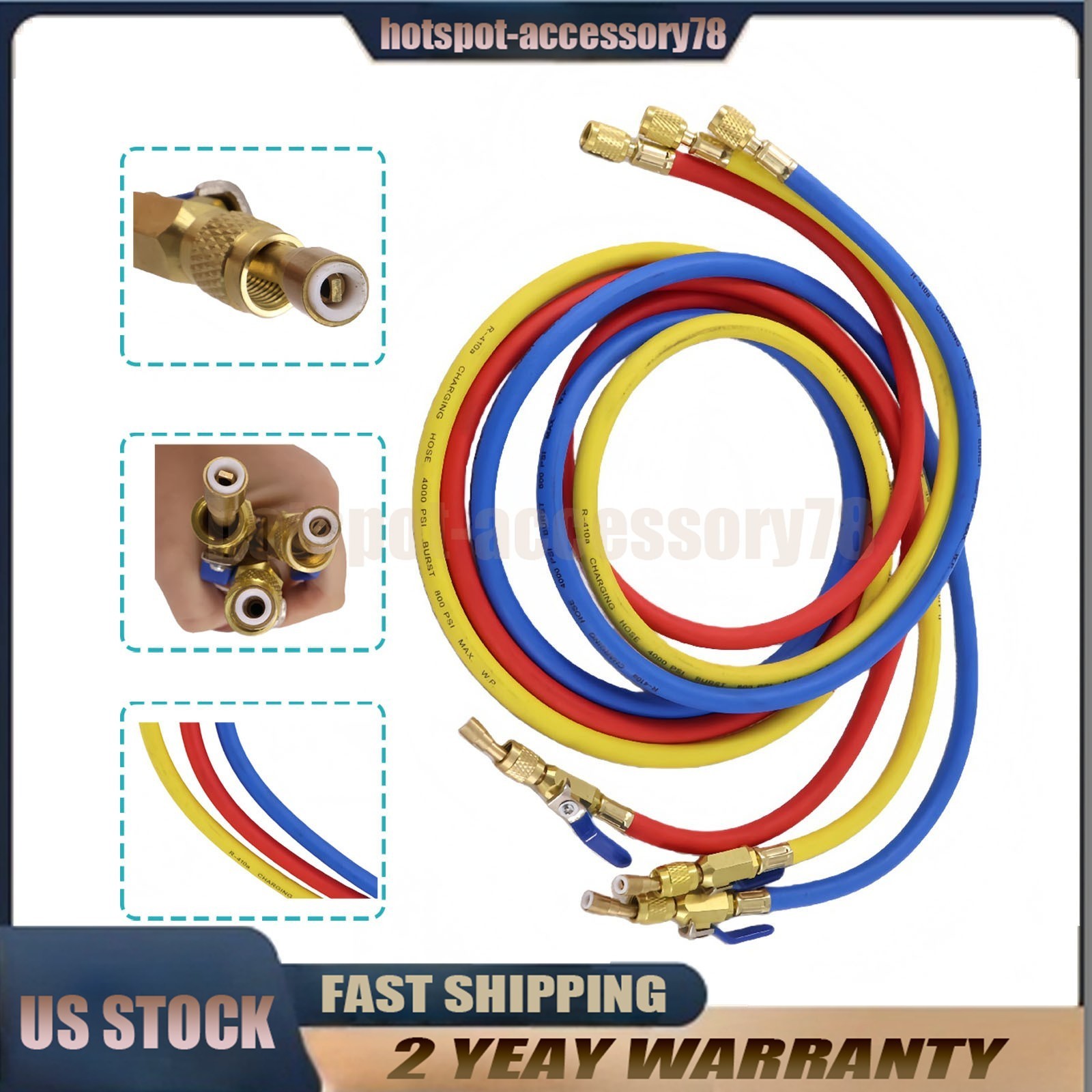 For 29986 Plus II 72″ HVAC Charging Hose Set 1/4″ (3-Pack) NEW