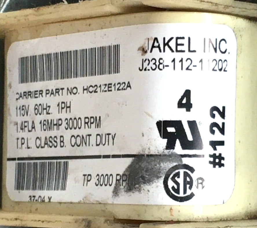 JAKEL J238-112-11202 Draft Inducer Blower Motor HC21ZE122A used refurb #RM25A